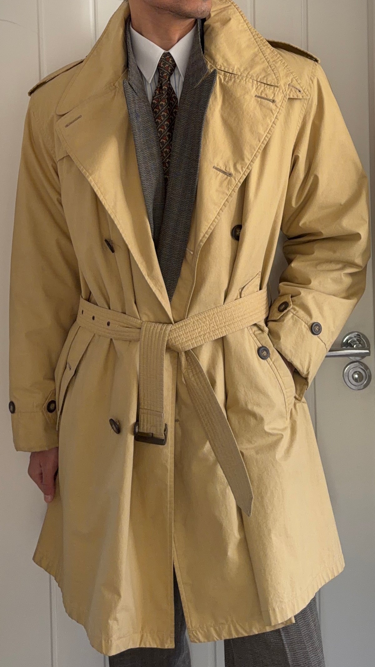 Emporio Armani 1990s Padded Belted Short Trench Pea Coat - Size M