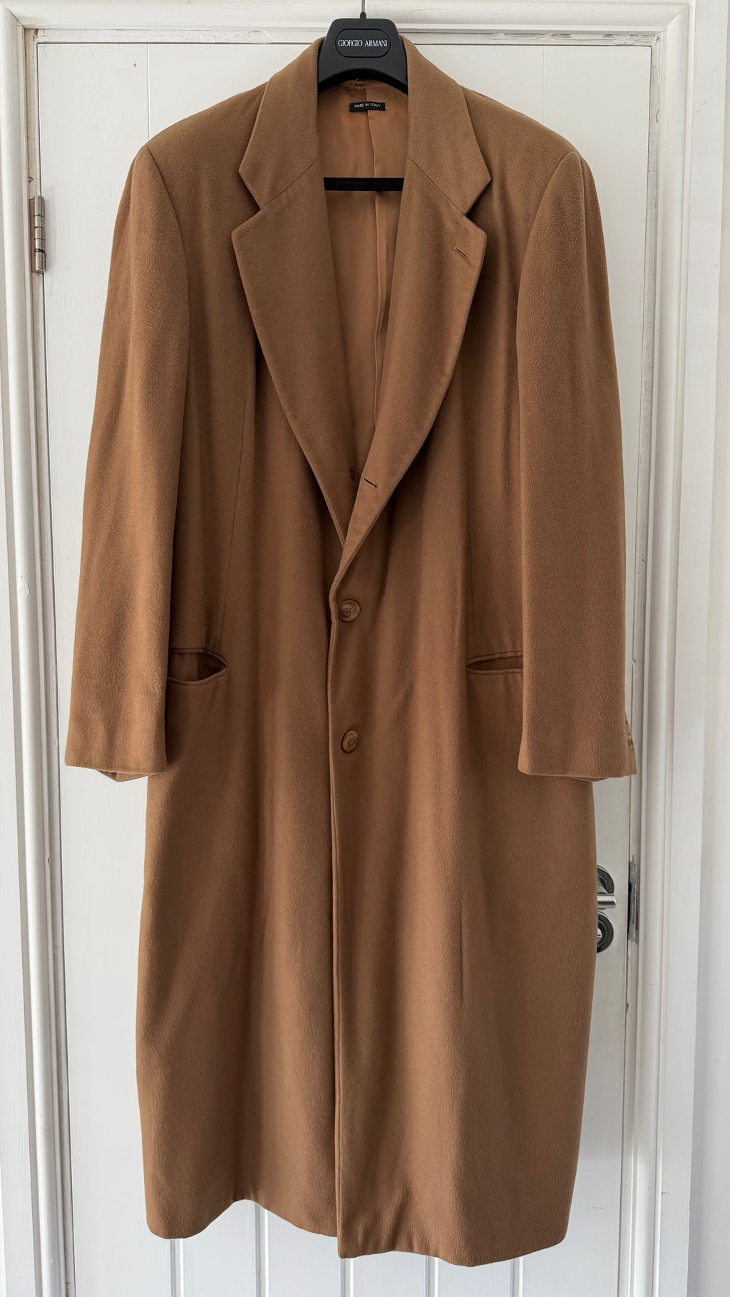 Giorgio Armani Black Label 1994 Cashmere Camel Brown Long Coat  - Size XL