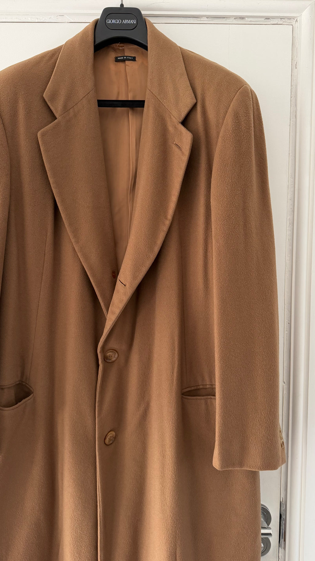 Giorgio Armani Black Label 1994 Cashmere Camel Brown Long Coat  - Size XL