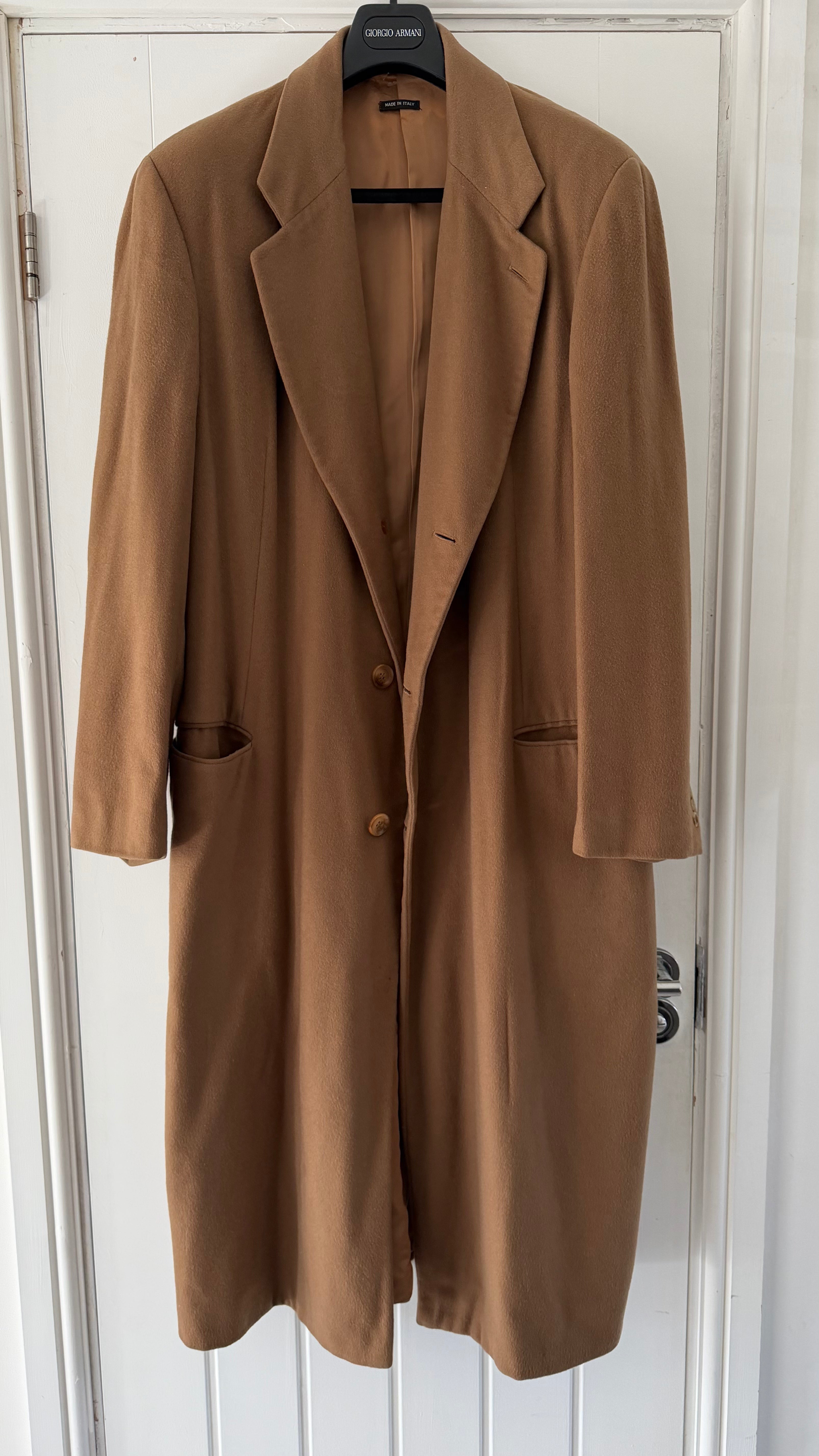 Giorgio Armani Black Label 1994 Cashmere Camel Brown Long Coat  - Size XL