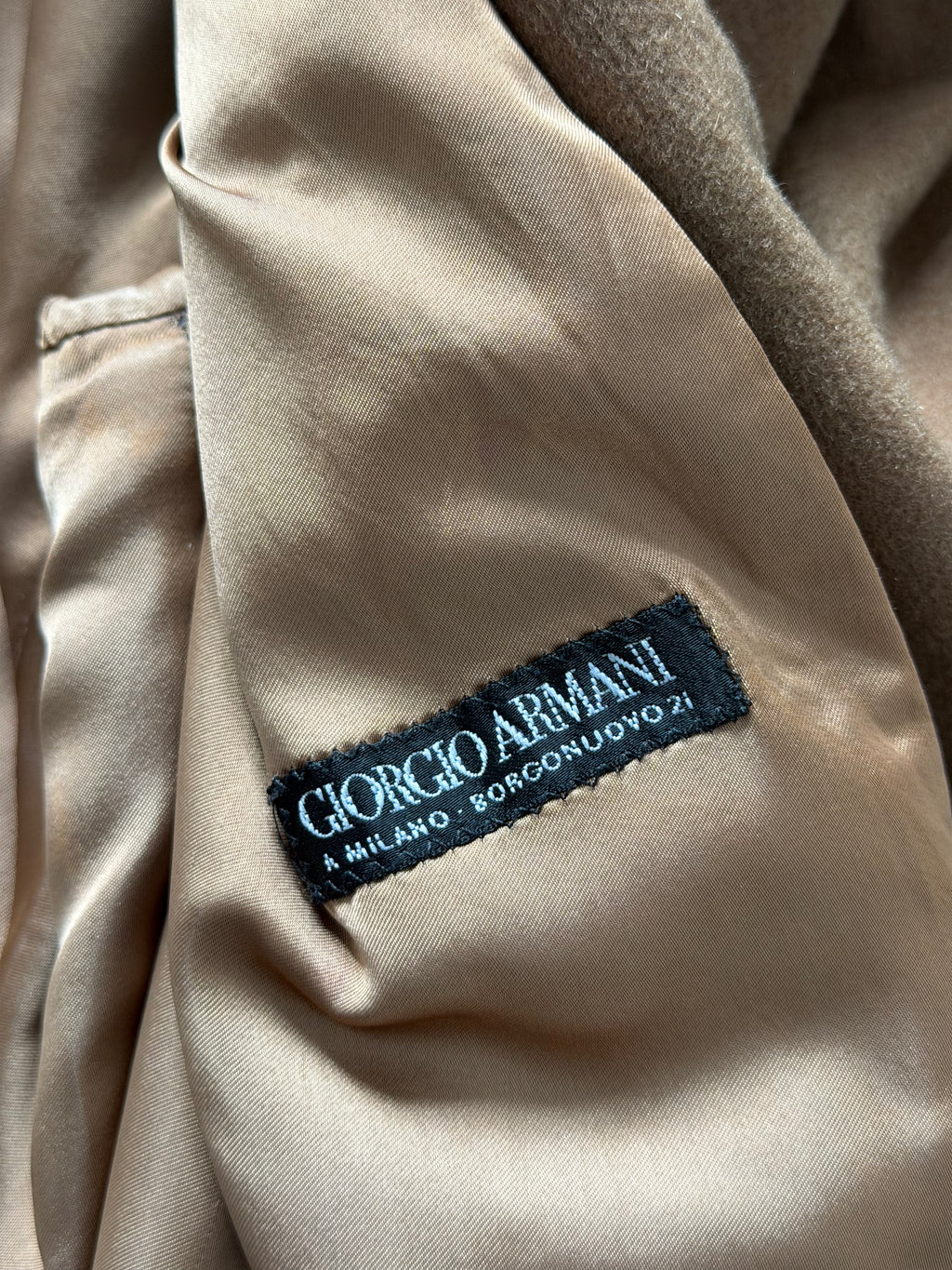 Giorgio Armani Black Label 1994 Cashmere Camel Brown Long Coat  - Size XL