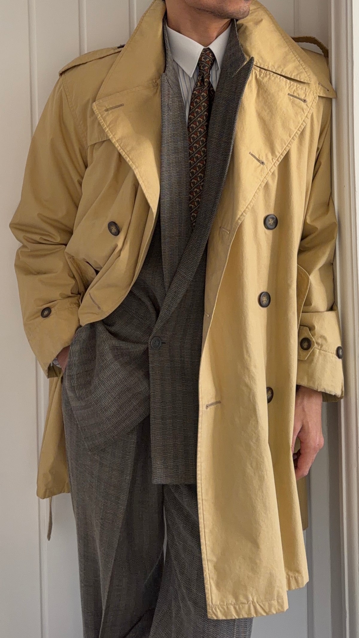Emporio Armani 1990s Padded Belted Short Trench Pea Coat - Size M