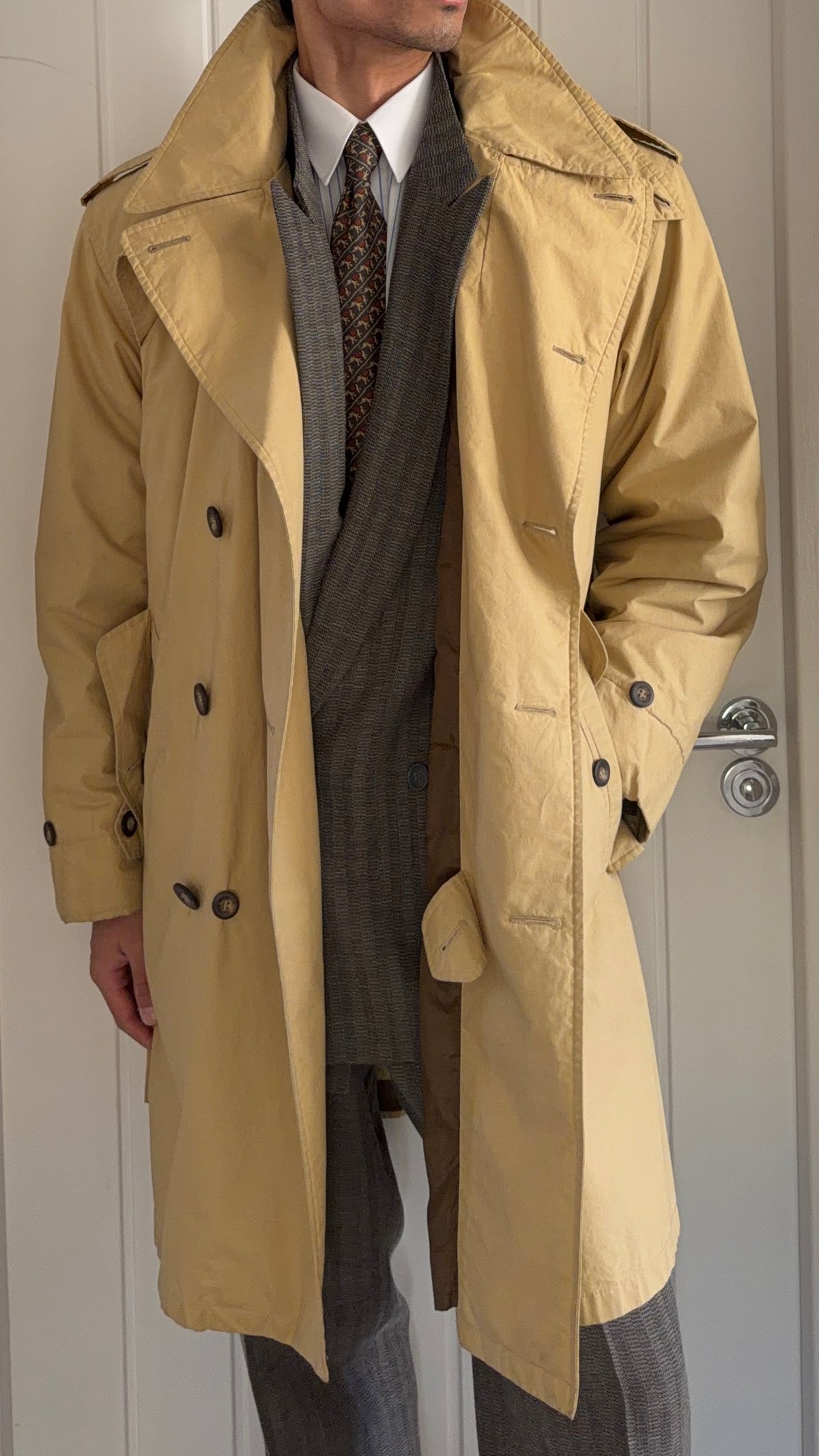 Emporio Armani 1990s Padded Belted Short Trench Pea Coat - Size M