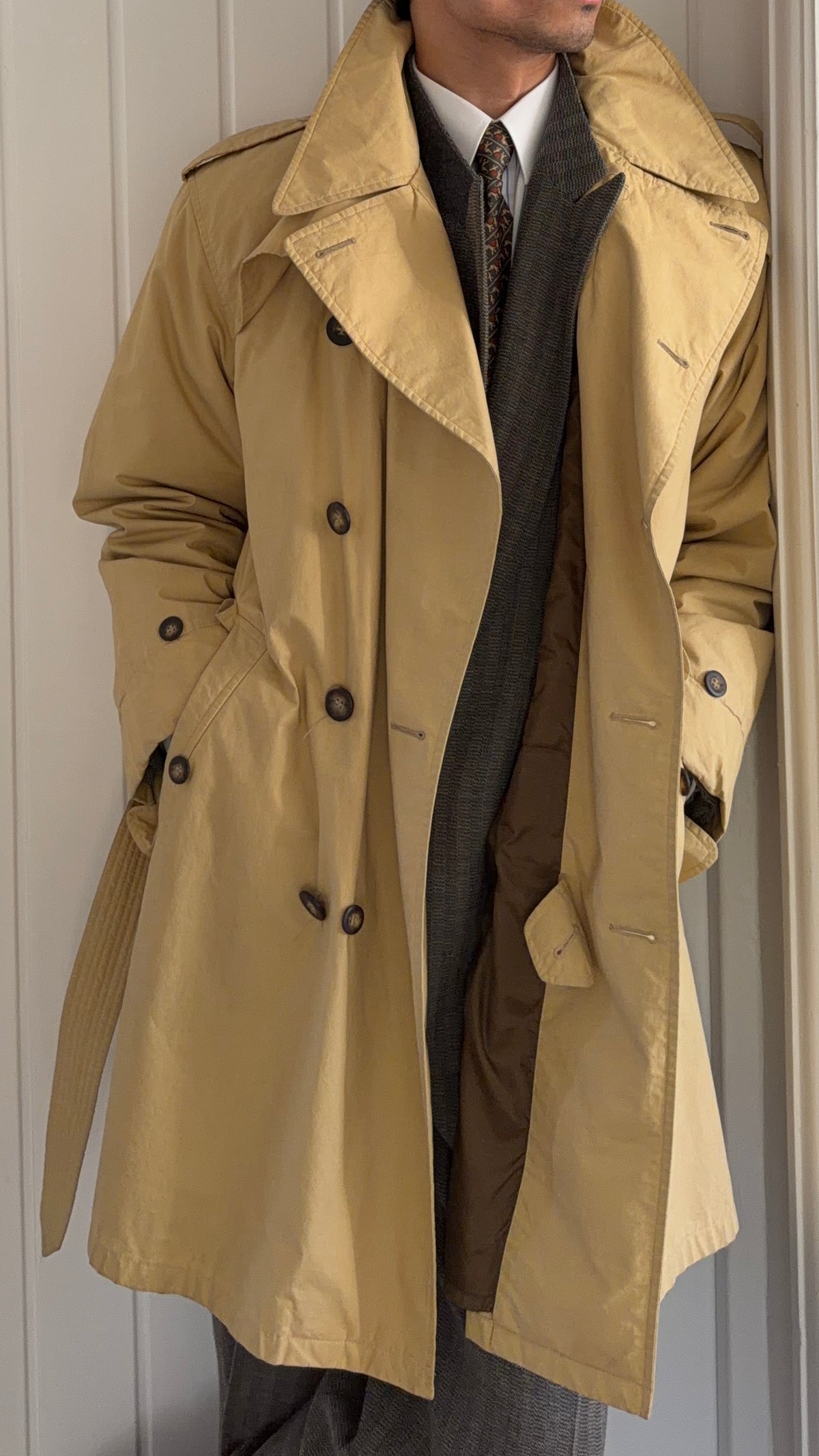 Emporio Armani 1990s Padded Belted Short Trench Pea Coat - Size M