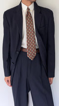 Emporio Armani 1990s 3B Ribbed Weave Draped Pleated Wool Suit Navy - Size L Jacket / 34" Waist
