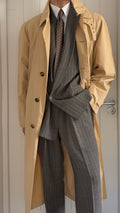 Giorgio Armani Black Label 1990s Long Cotton Belted Trench Coat Taupe Beige - Size L