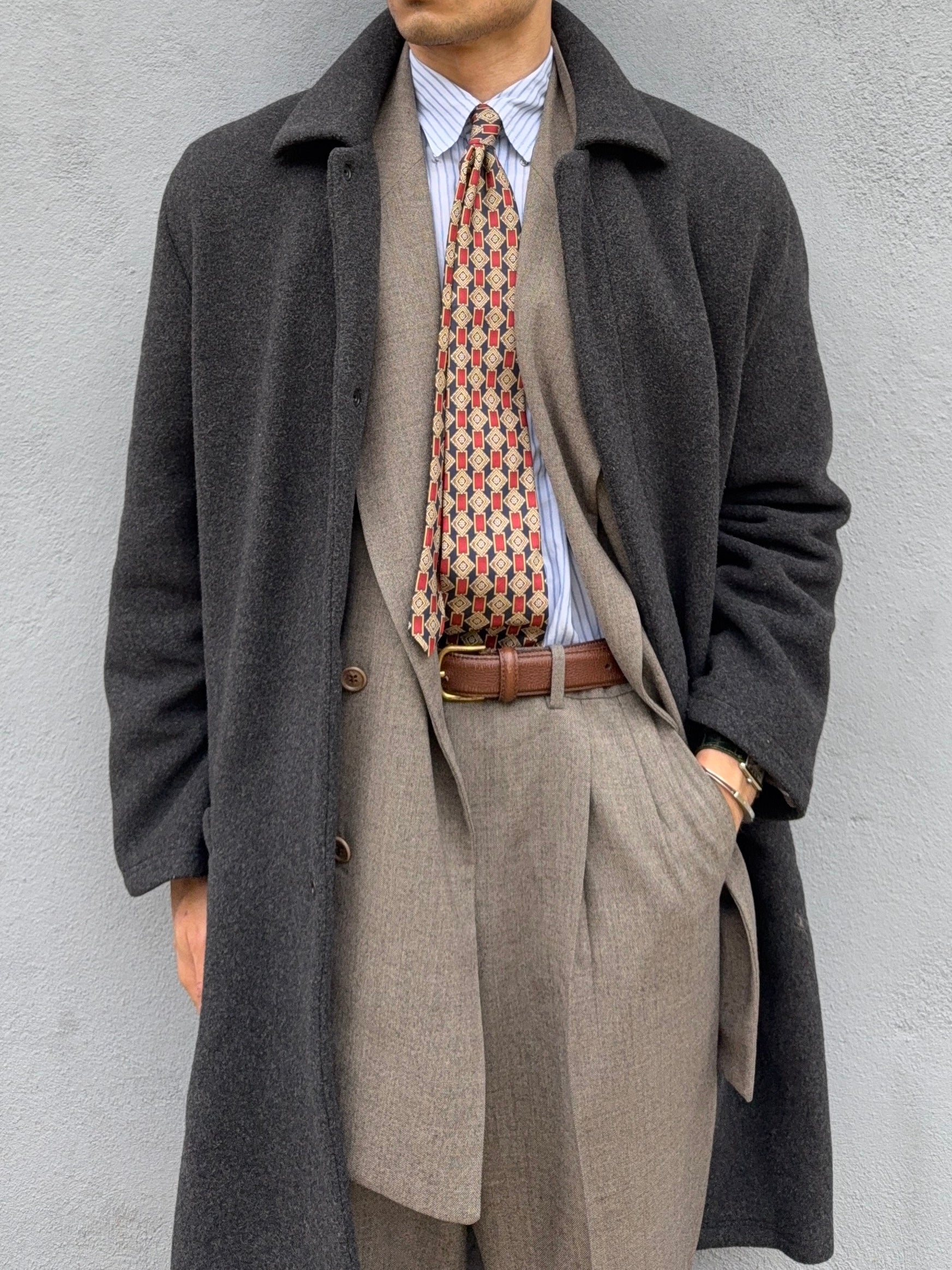 Giorgio Armani 1980s Felt Wool Snap Closure Charcoal Grey Overcoat - Size M