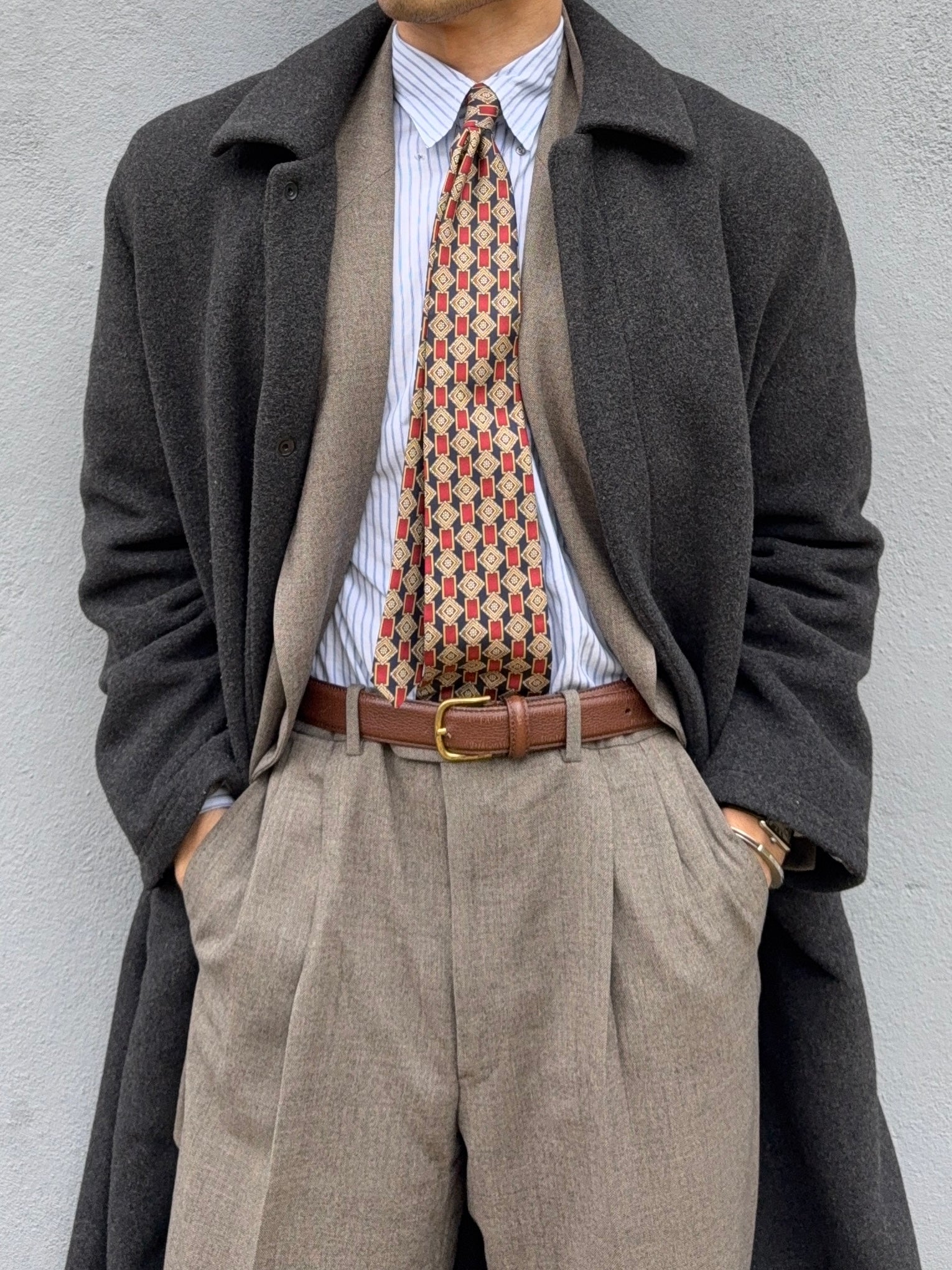 Giorgio Armani 1980s Felt Wool Snap Closure Charcoal Grey Overcoat - Size M