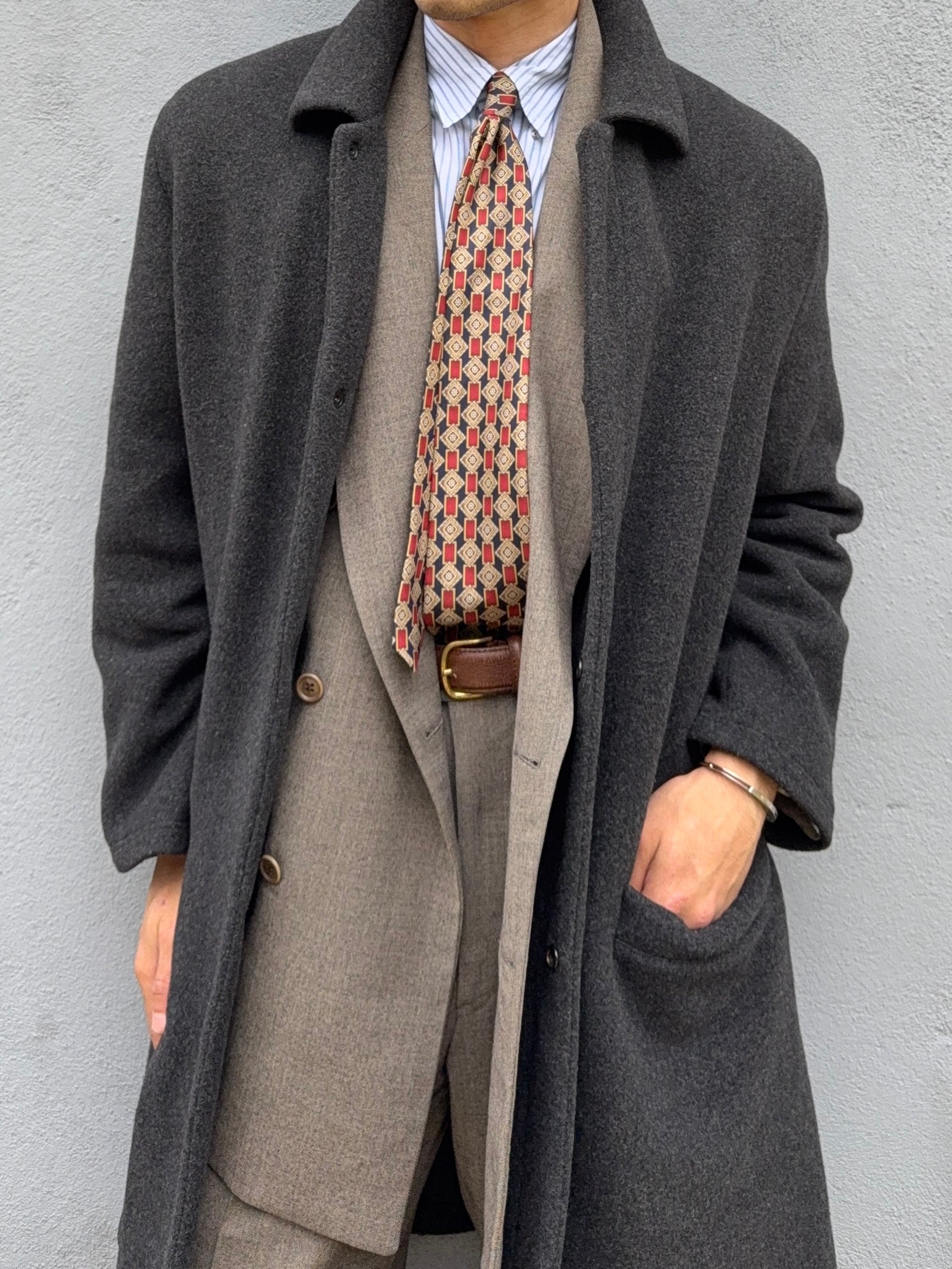 Giorgio Armani 1980s Felt Wool Snap Closure Charcoal Grey Overcoat - Size M