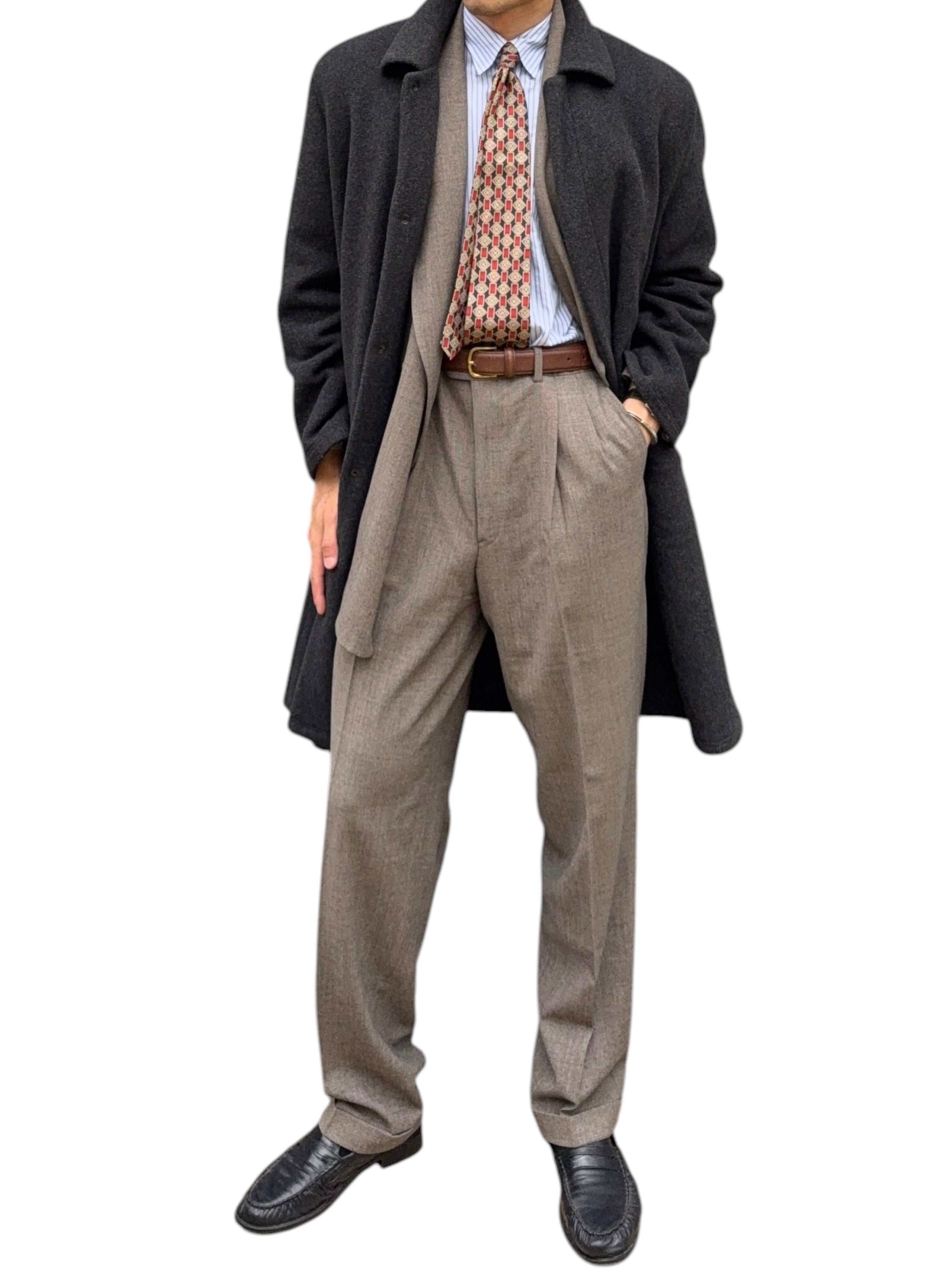 Giorgio Armani 1980s Felt Wool Snap Closure Charcoal Grey Overcoat - Size M