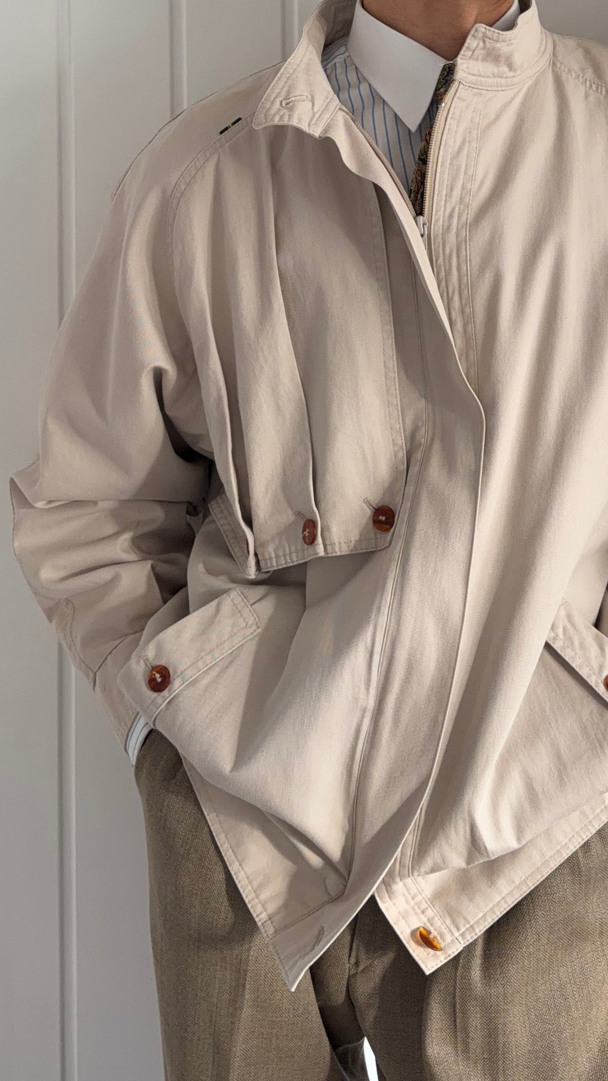 1990s Vintage Pleat Flap Cotton Swing Jacket - Size M