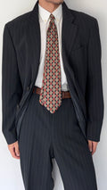Armani 1990s 2B Draped Pinstriped Wool Suit Black - Size XXL Jacket / 38" Waist