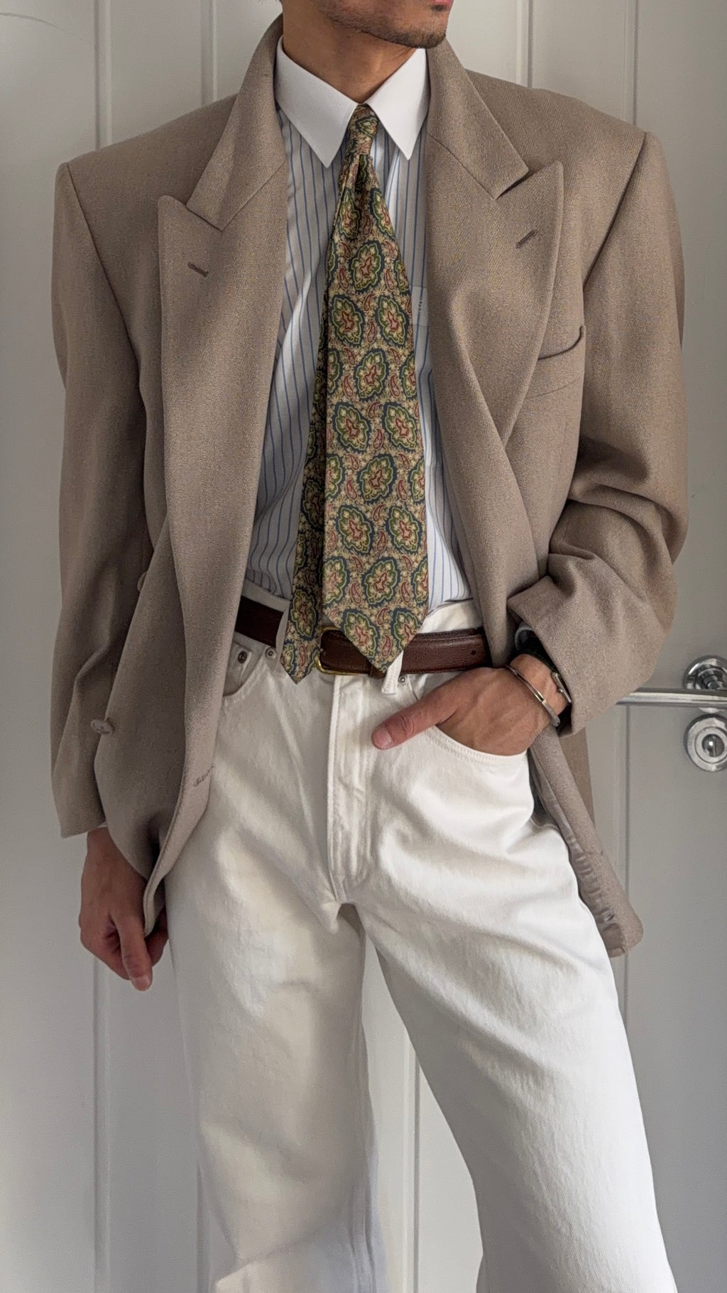 Dior 1980s Peaked Lapel Double Breasted Mushroom Taupe Sport Blazer Jacket - Size XXL