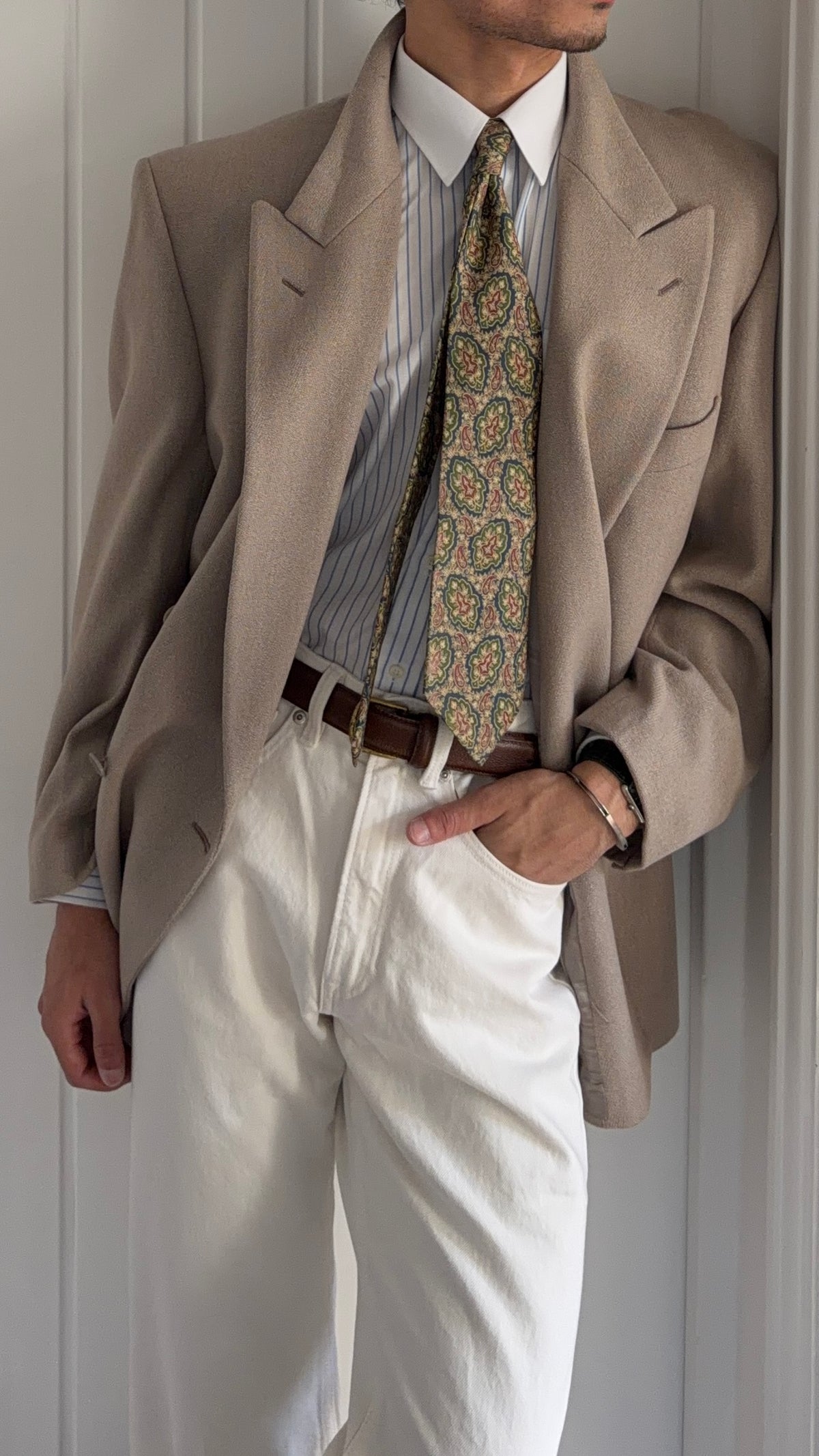 Dior 1980s Peaked Lapel Double Breasted Mushroom Taupe Sport Blazer Jacket - Size XXL
