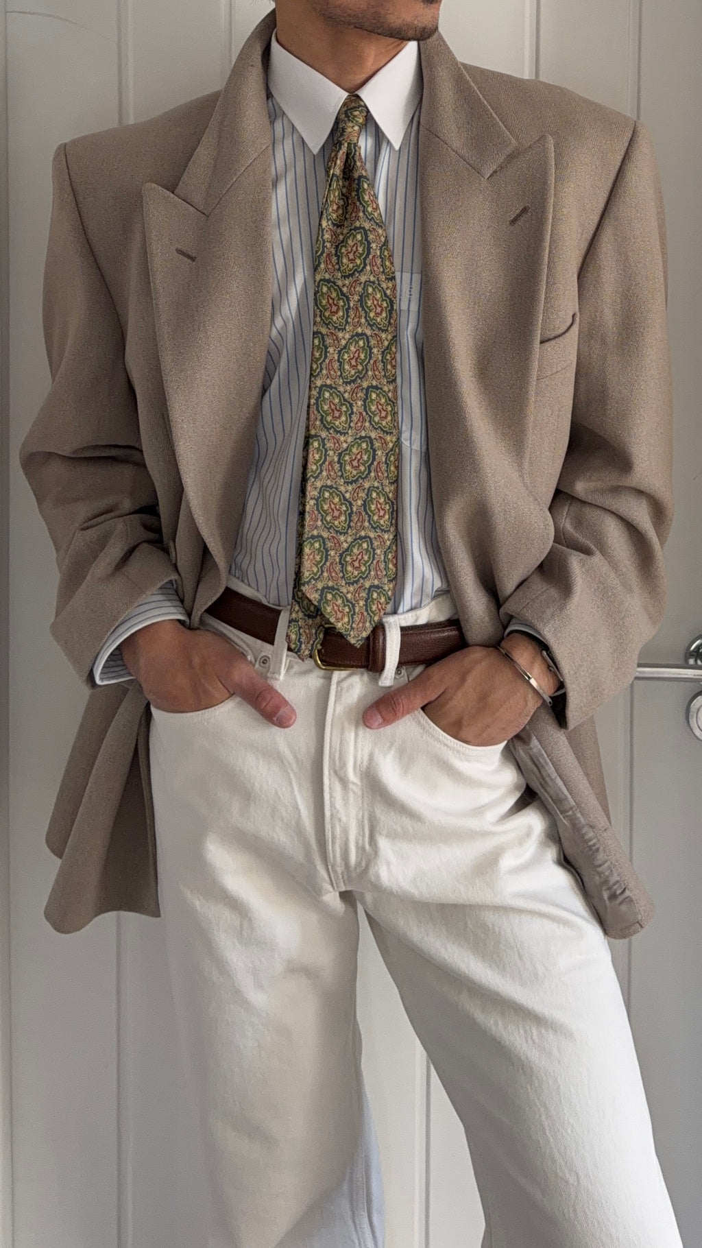 Dior 1980s Peaked Lapel Double Breasted Mushroom Taupe Sport Blazer Jacket - Size XXL