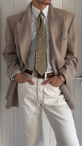 Dior 1980s Peaked Lapel Double Breasted Mushroom Taupe Sport Blazer Jacket - Size XXL