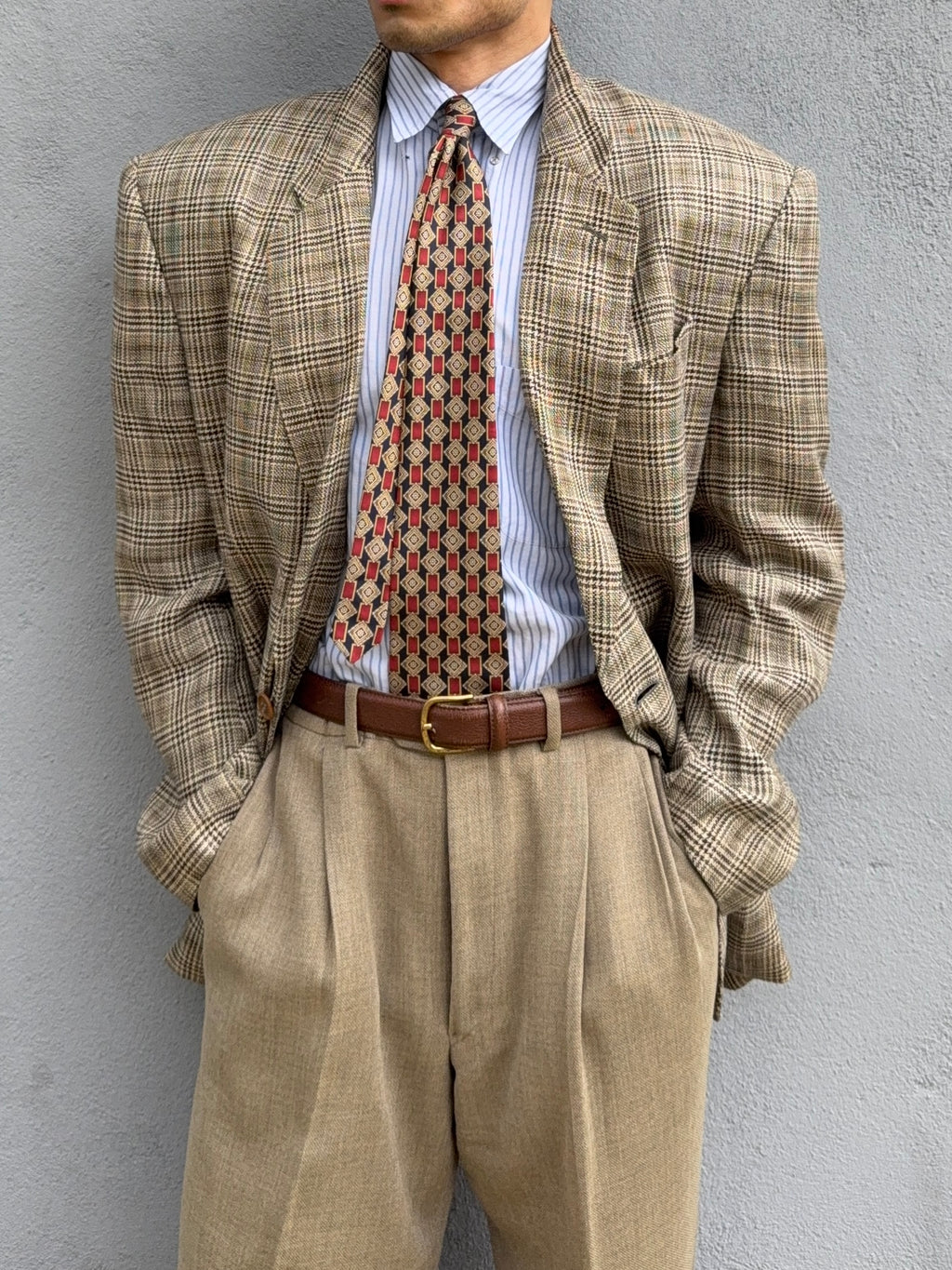 Missoni 1980s Textured Linen Check 2B Unlined Jacket - Size XL