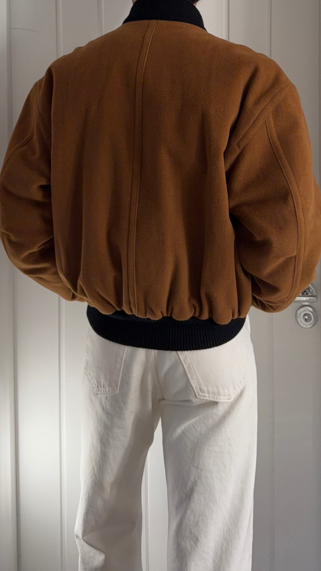 Hugo Boss 1980s Wool Cashmere Camel Brown Bomber Jacket - Size L
