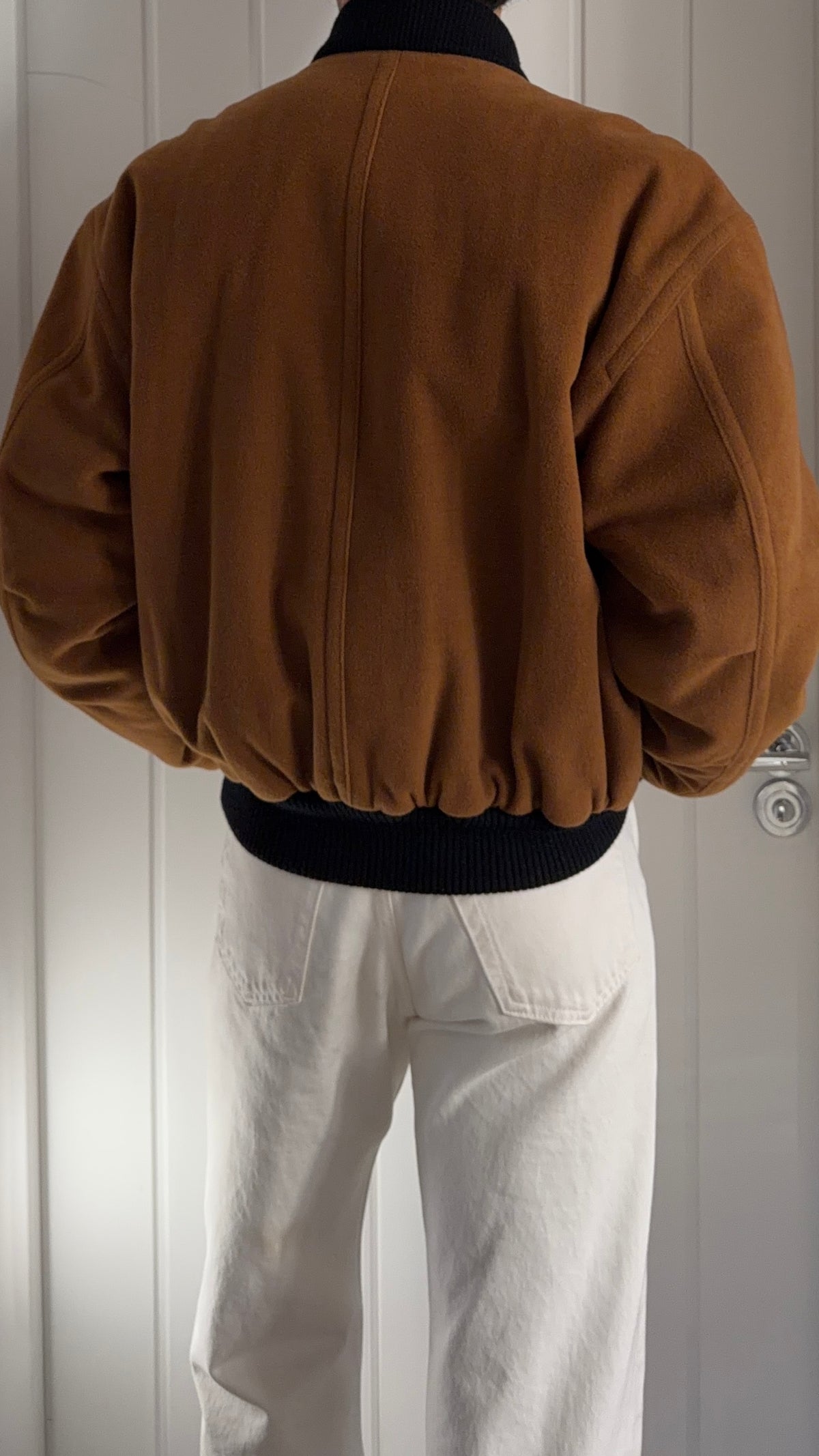 Hugo Boss 1980s Wool Cashmere Camel Brown Bomber Jacket - Size L