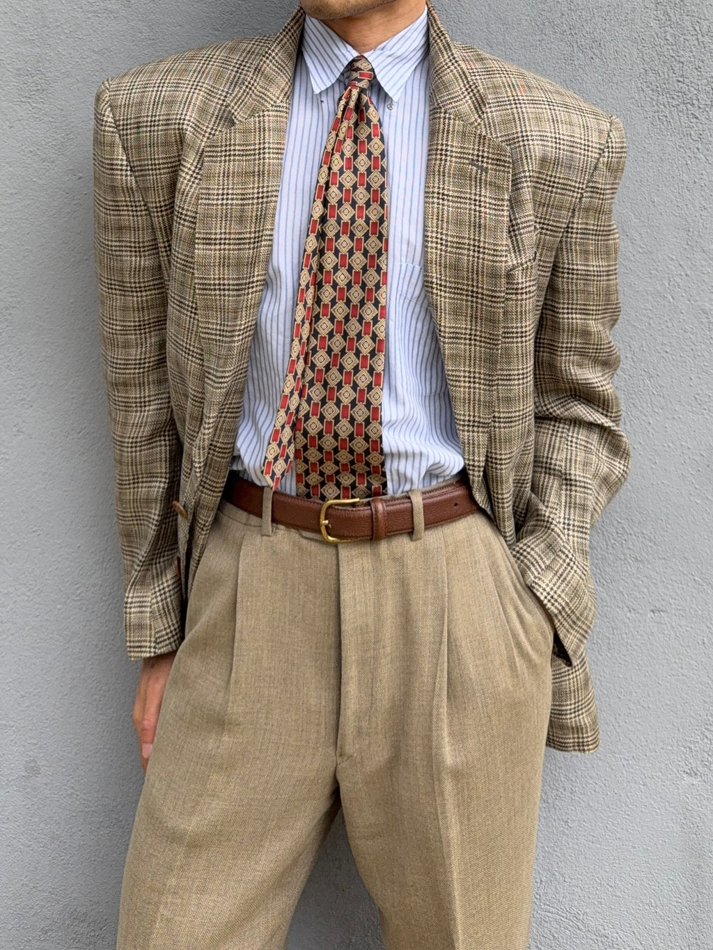 Missoni 1980s Textured Linen Check 2B Unlined Jacket - Size XL