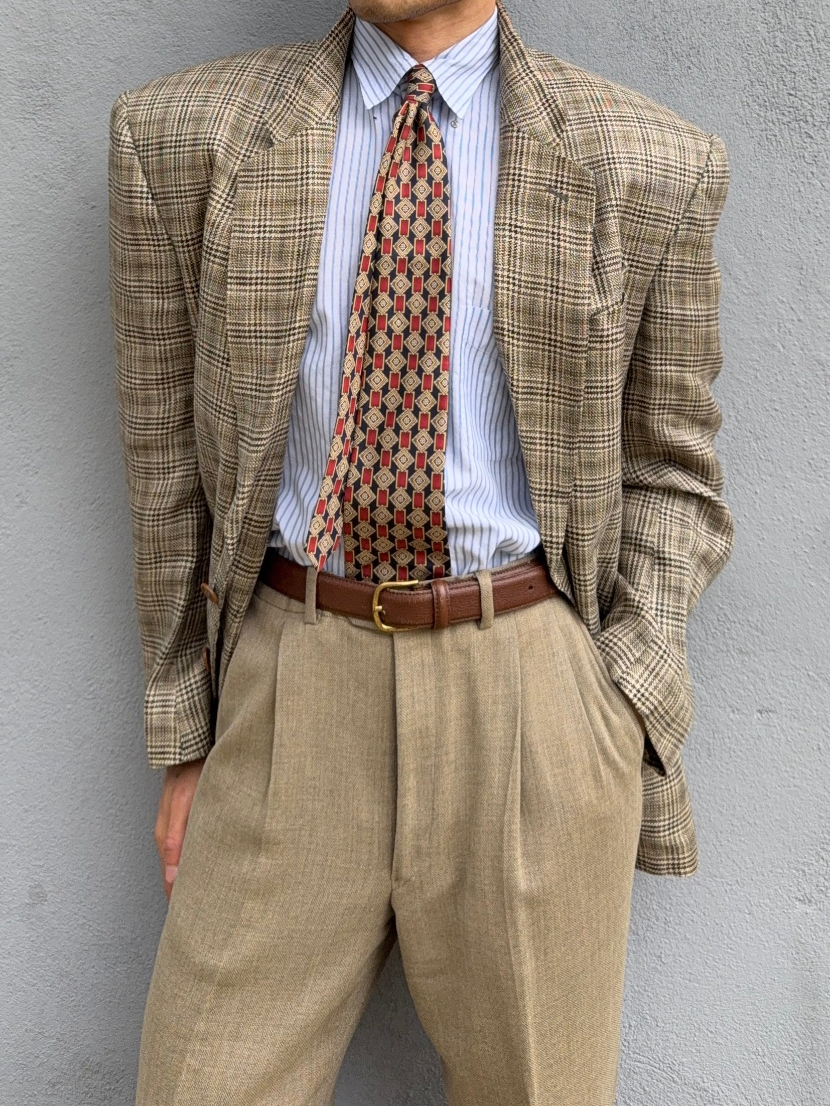 Missoni 1980s Textured Linen Check 2B Unlined Jacket - Size XL