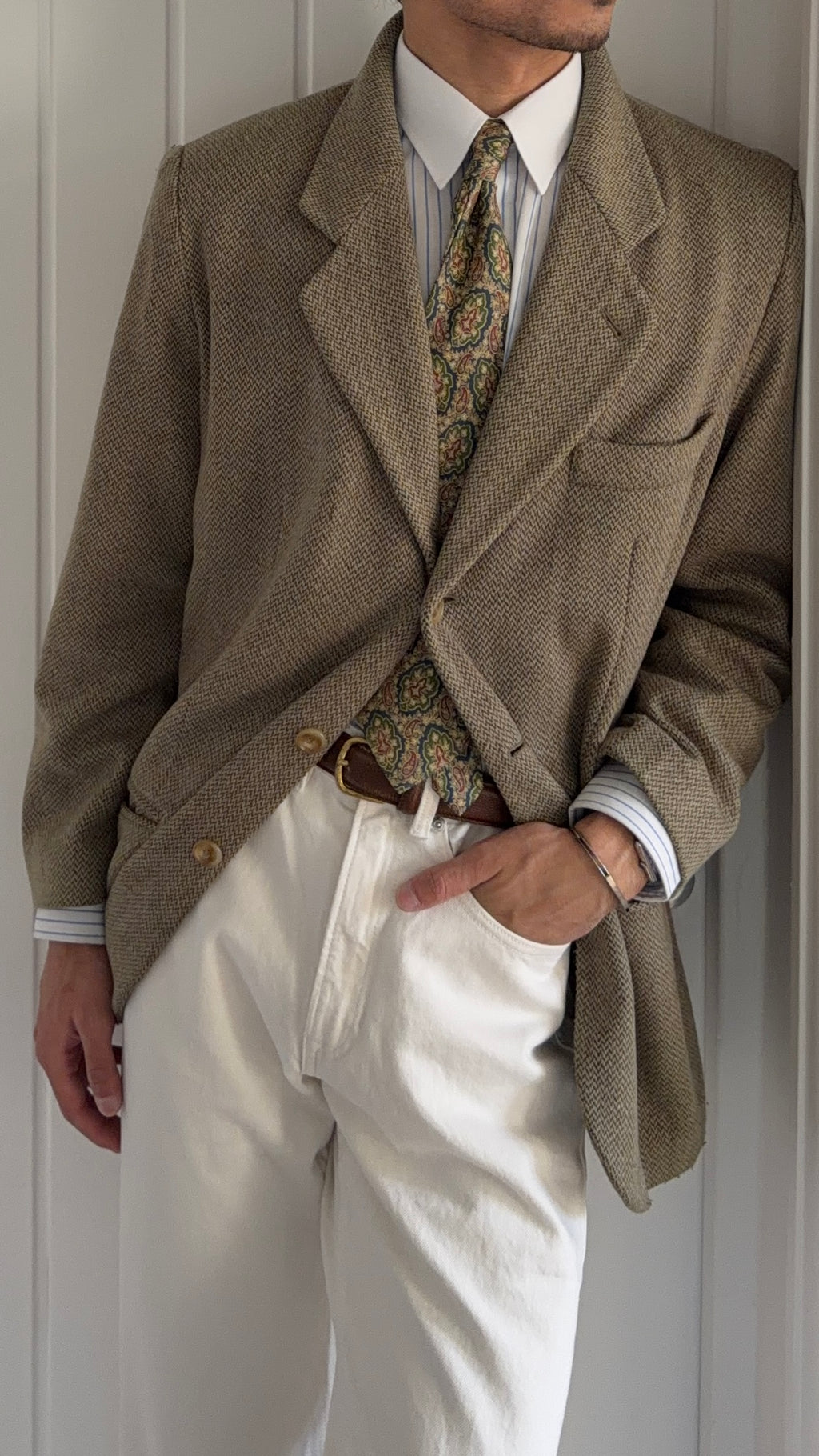 Emporio Armani 1990s 3B Wool Sport Jacket Blazer Taupe Green  - Size M