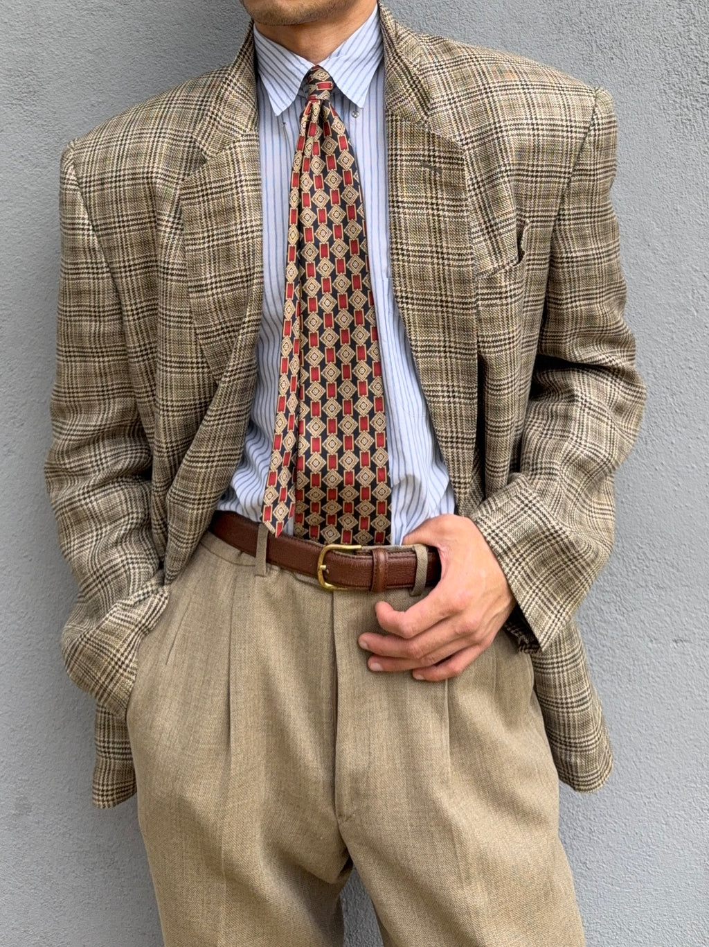 Missoni 1980s Textured Linen Check 2B Unlined Jacket - Size XL