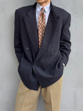Valentino 1980s Peaked Lapel Double Breasted Wool Sports Blazer Jacket Navy - Size M