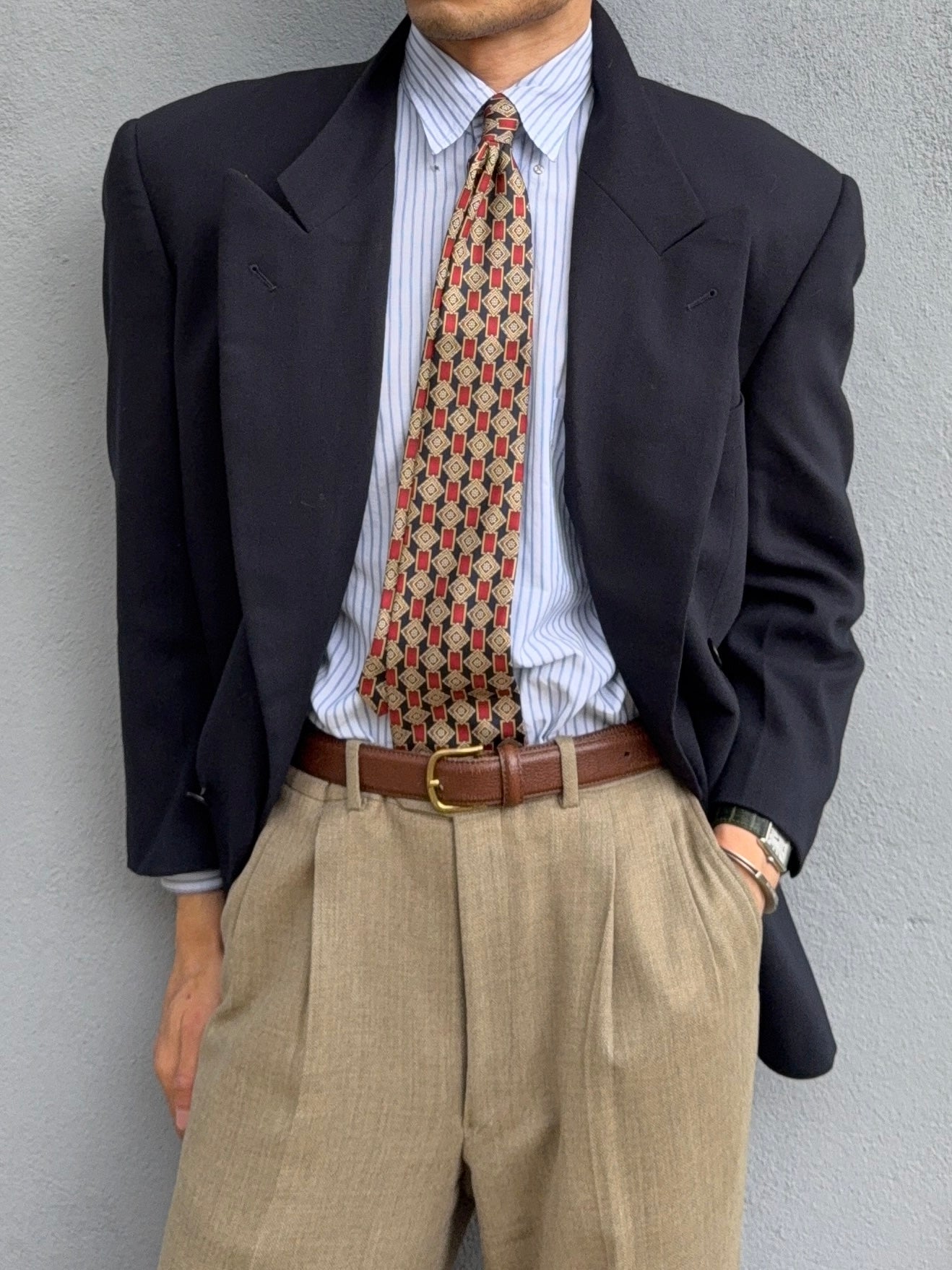 Valentino 1980s Peaked Lapel Double Breasted Wool Sports Blazer Jacket Navy - Size M