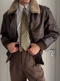 Hugo Boss 1980s Aviator Patina Leather Panelled Flight Bomber Jacket  - Size L