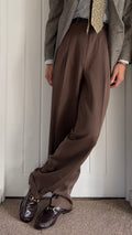 Hugo Boss 1980s Double Pleat Draped Rayon Wool Taupe Brown Pants - Size 32" Waist