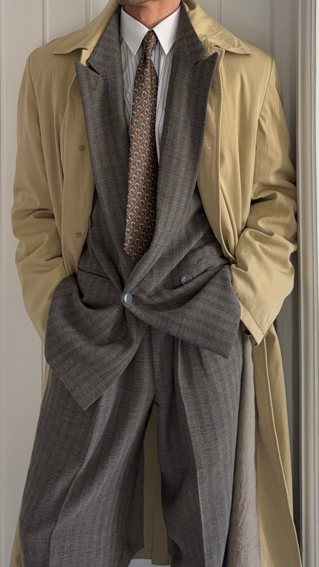 Giorgio Armani 1990s Black Label Textured Padded Balmacaan Overcoat - Size L