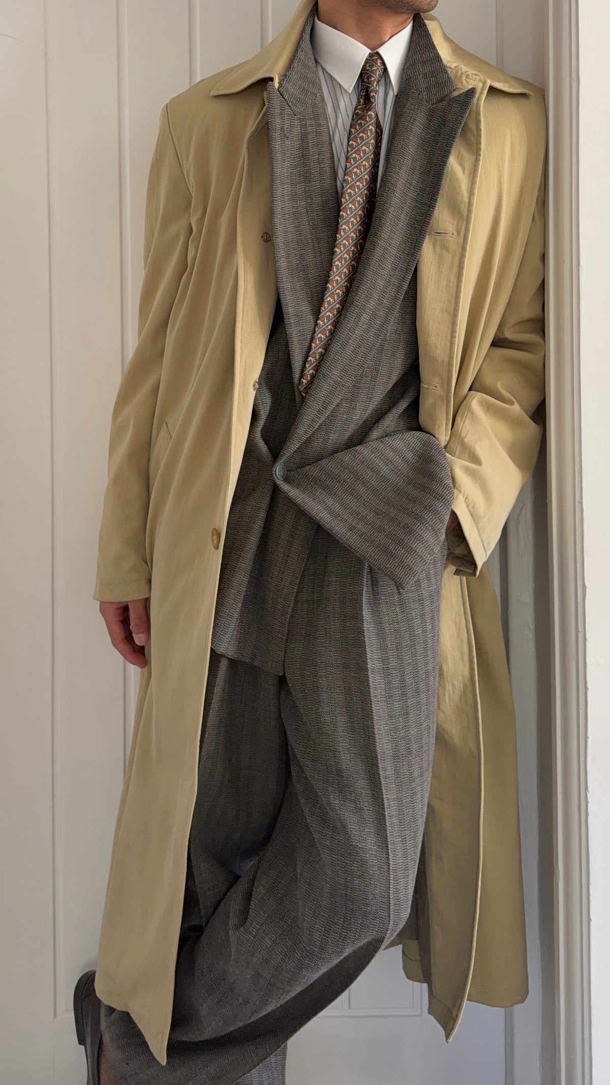 Giorgio Armani 1990s Black Label Textured Padded Balmacaan Overcoat - Size L