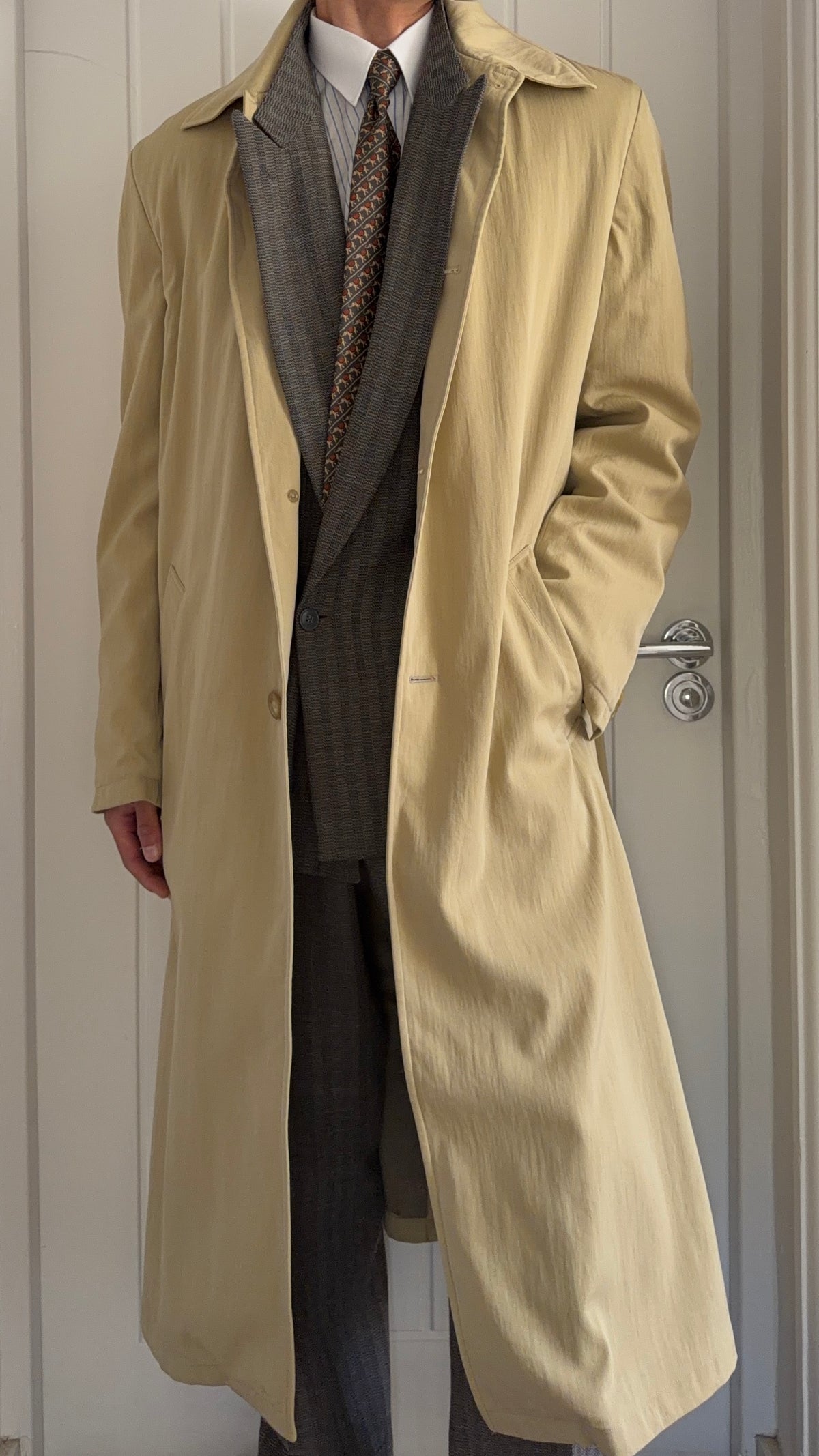 Giorgio Armani 1990s Black Label Textured Padded Balmacaan Overcoat - Size L