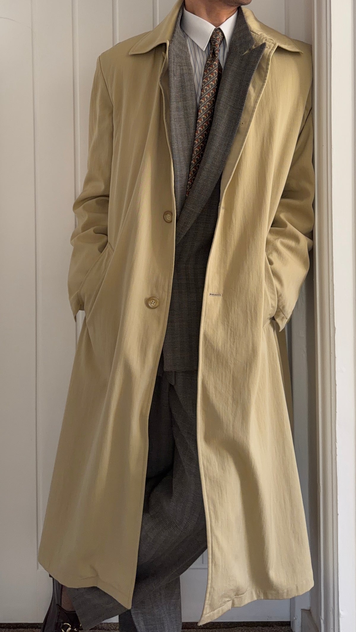 Giorgio Armani 1990s Black Label Textured Padded Balmacaan Overcoat - Size L