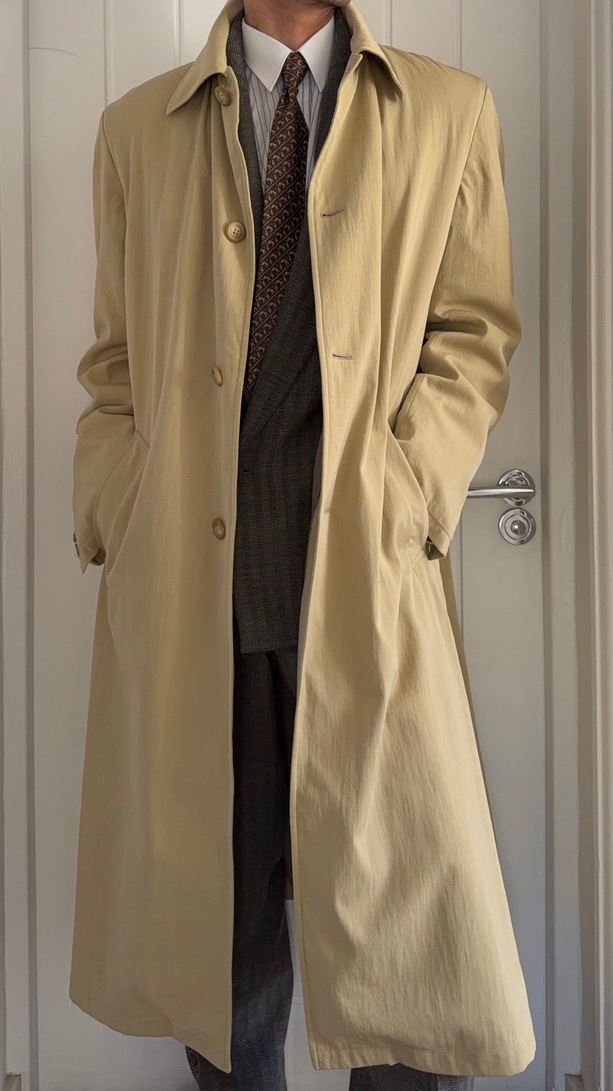 Giorgio Armani 1990s Black Label Textured Padded Balmacaan Overcoat - Size L