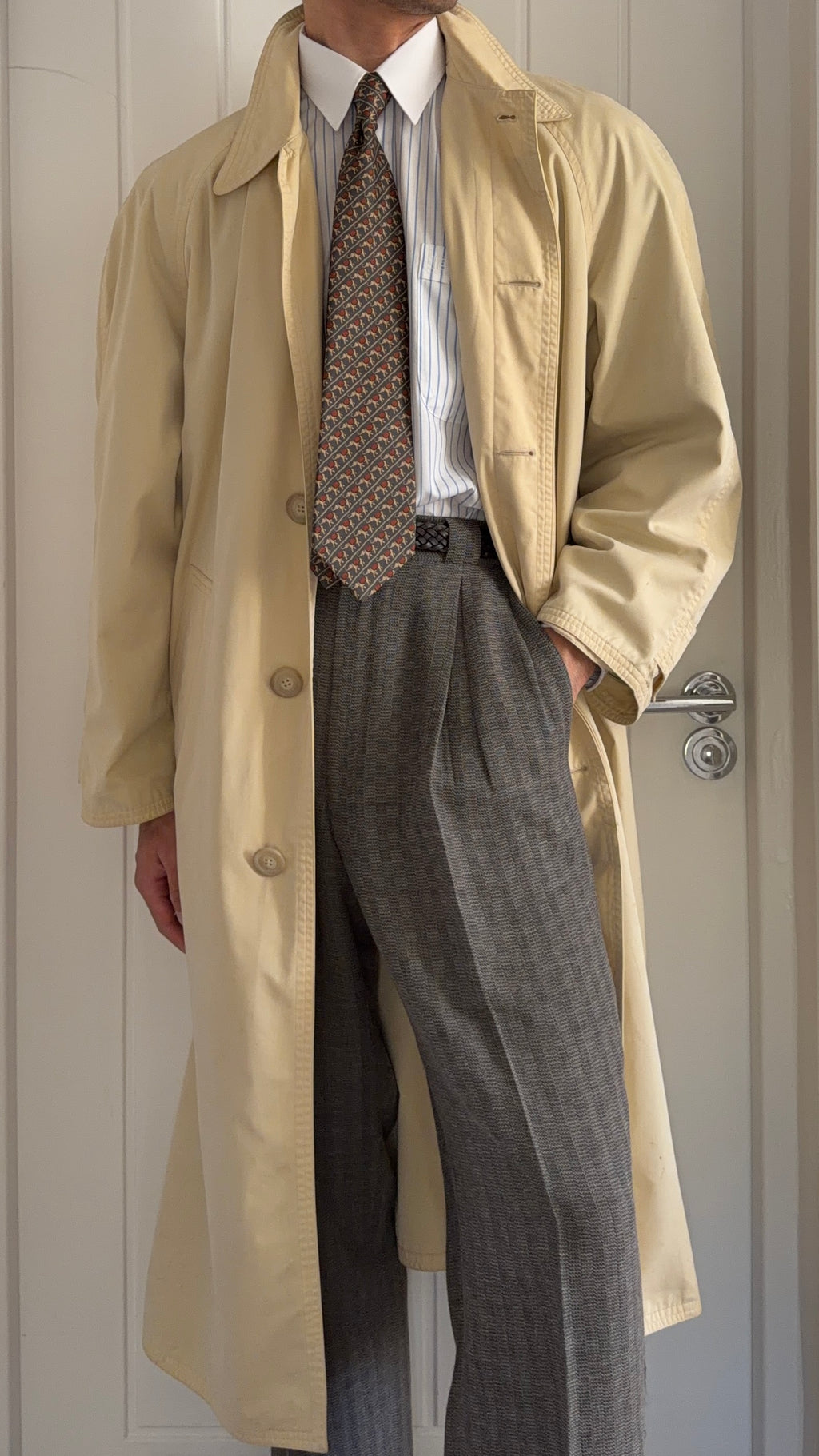 Hugo Boss 1990s Cotton Nylon Balmacaan Overcoat Beige - Size S