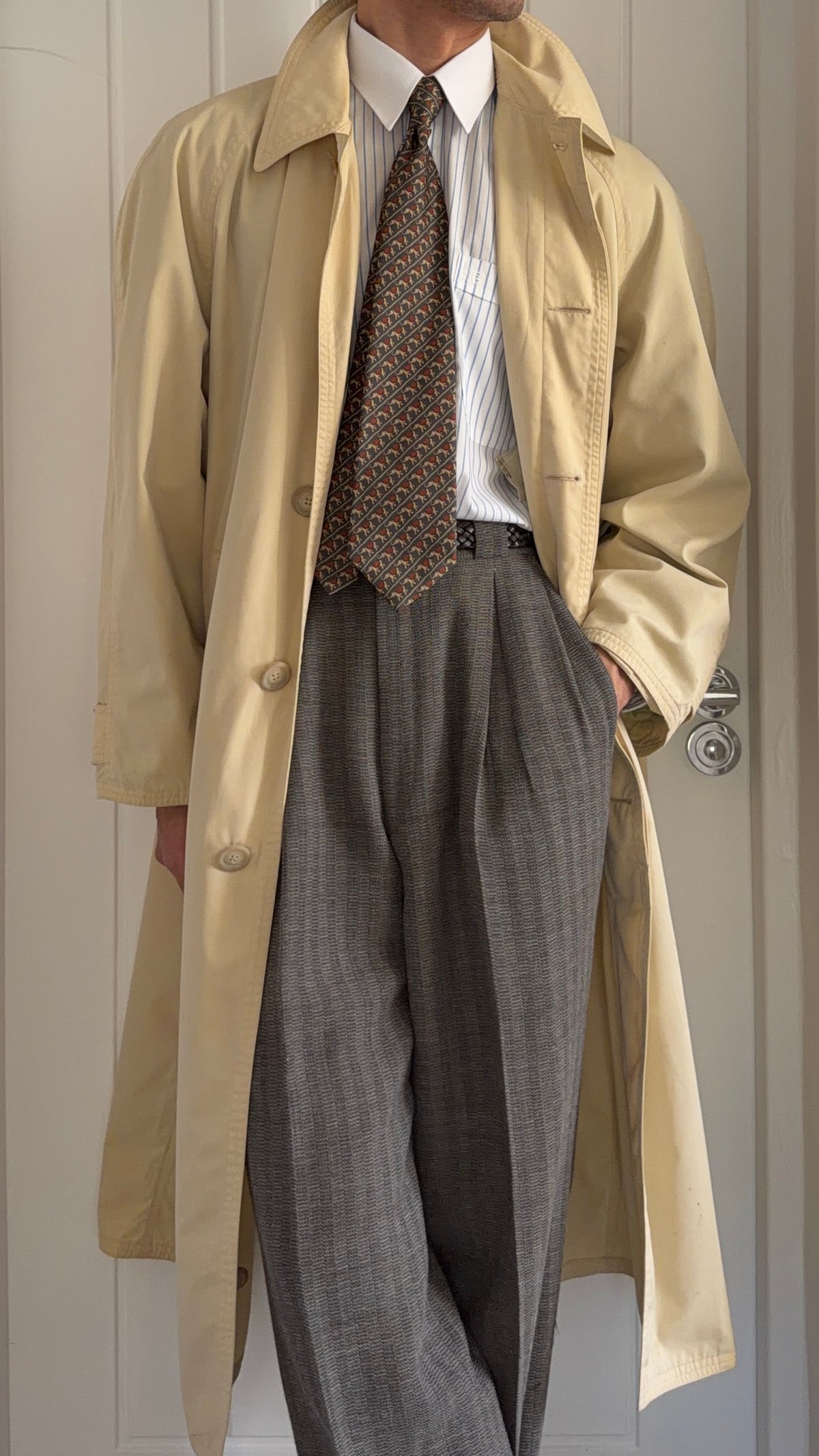 Hugo Boss 1990s Cotton Nylon Balmacaan Overcoat Beige - Size S