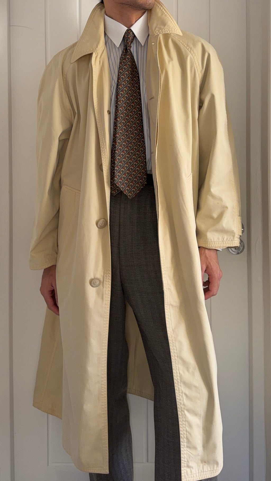 Hugo Boss 1990s Cotton Nylon Balmacaan Overcoat Beige - Size S