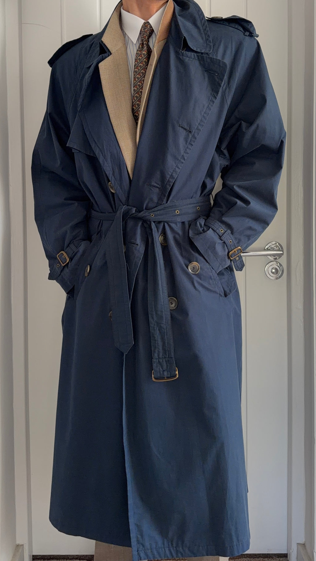 Hugo Boss 1980s Cotton Military Trench Coat Blue - Size XL
