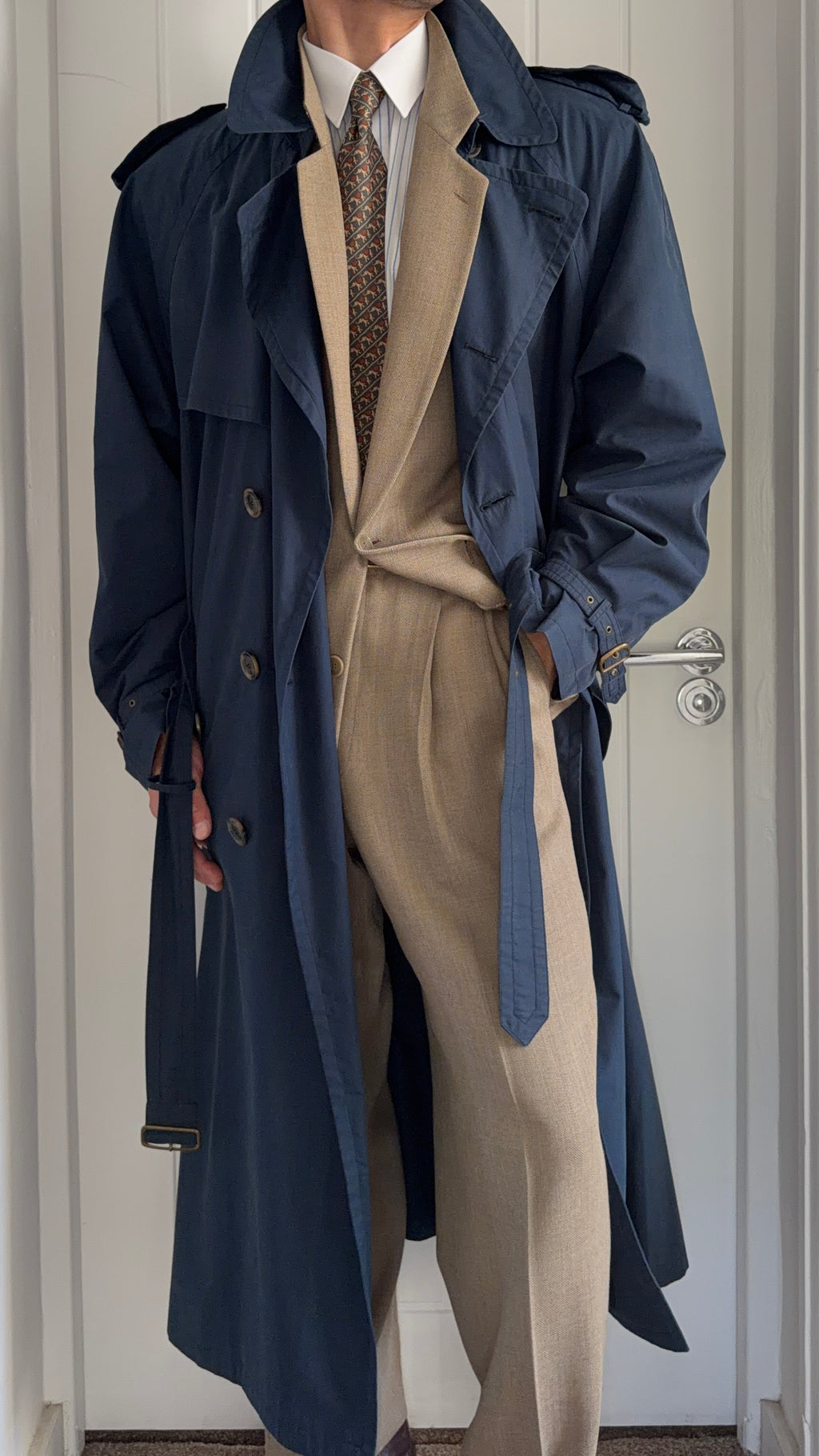Hugo Boss 1980s Cotton Military Trench Coat Blue - Size XL