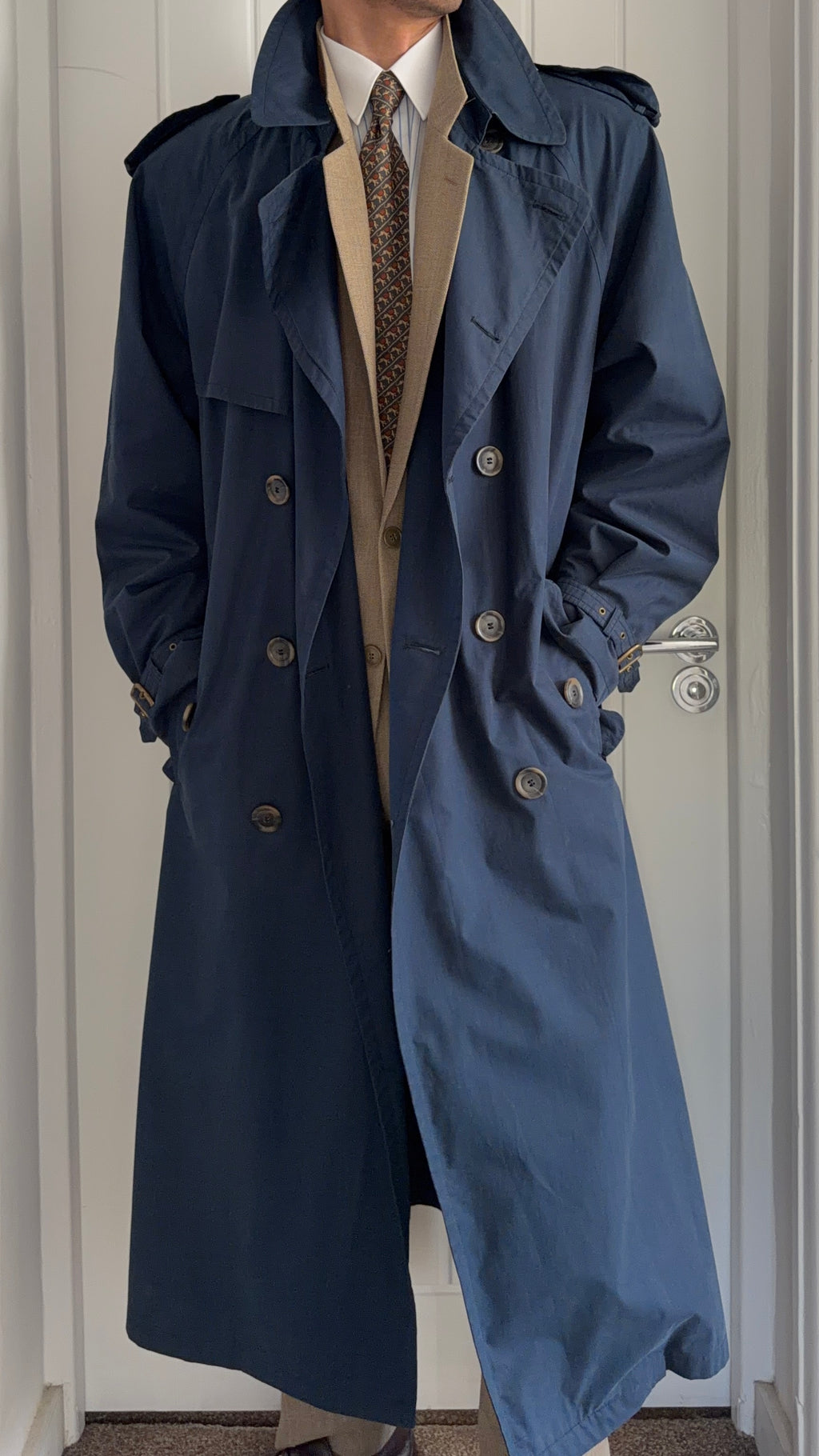 Hugo Boss 1980s Cotton Military Trench Coat Blue - Size XL