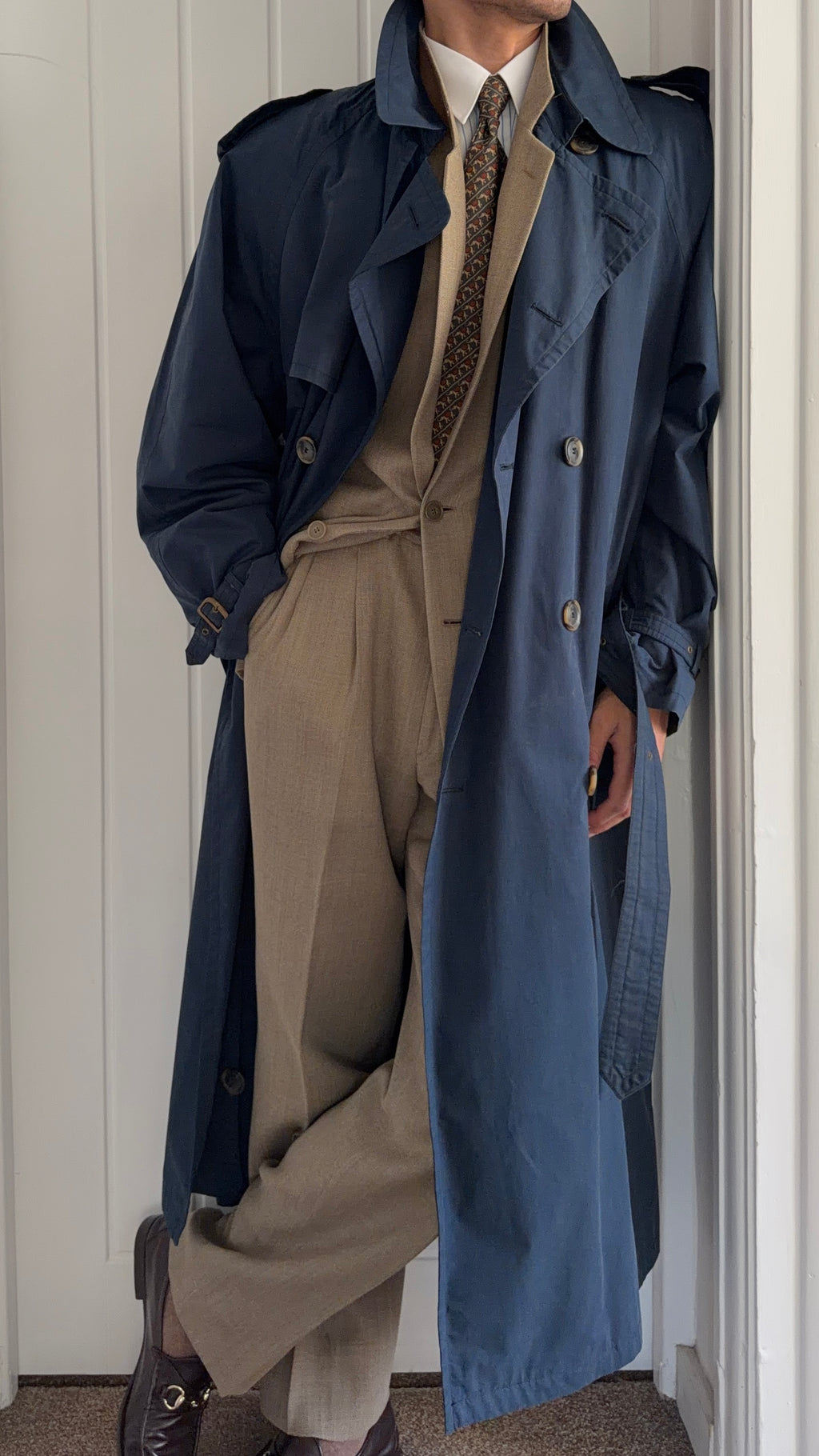 Hugo Boss 1980s Cotton Military Trench Coat Blue - Size XL
