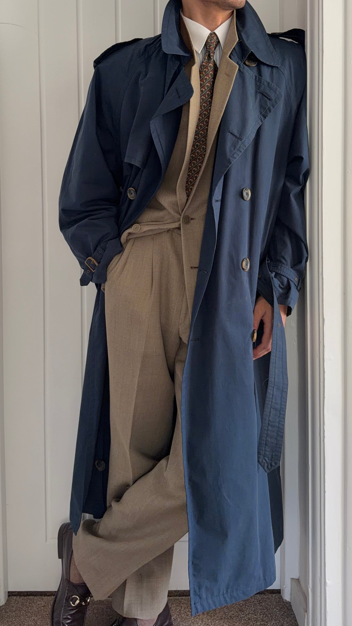 Hugo Boss 1980s Cotton Military Trench Coat Blue - Size XL