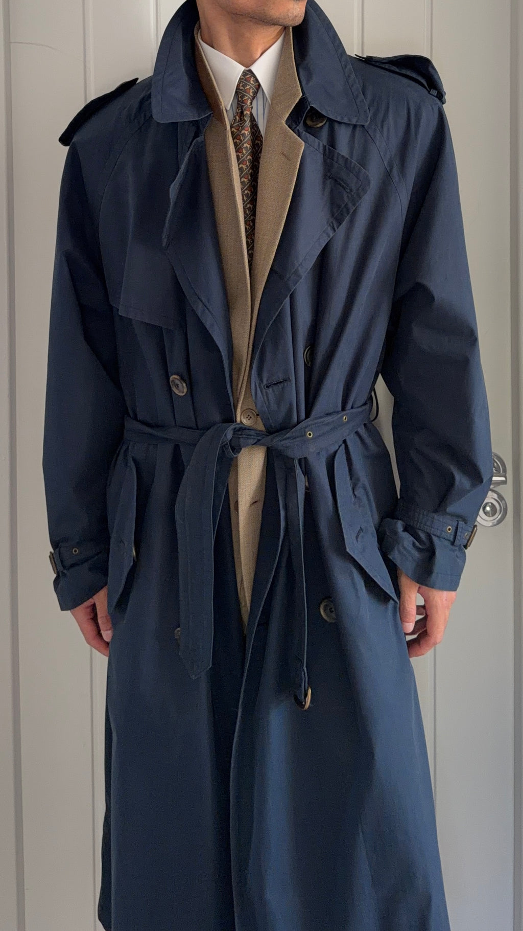 Hugo Boss 1980s Cotton Military Trench Coat Blue - Size XL