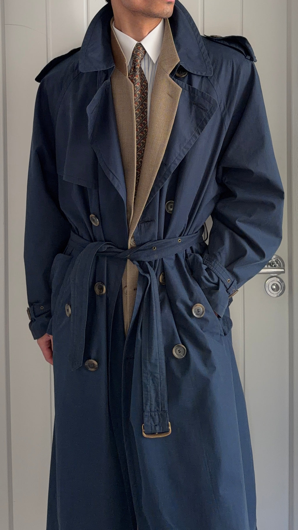 Hugo Boss 1980s Cotton Military Trench Coat Blue - Size XL