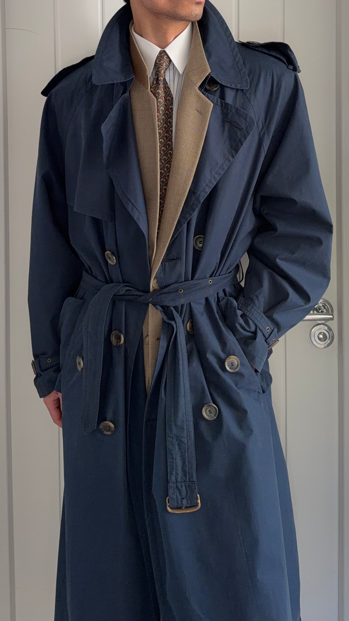 Hugo Boss 1980s Cotton Military Trench Coat Blue - Size XL