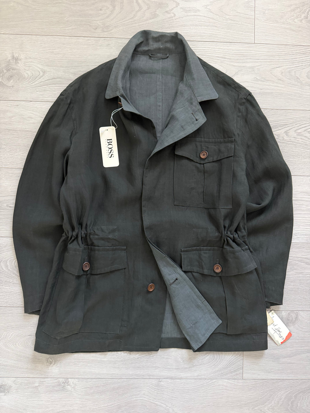 Hugo Boss 1980s 'Daktari' Linen Safari Field Jacket - Size XL