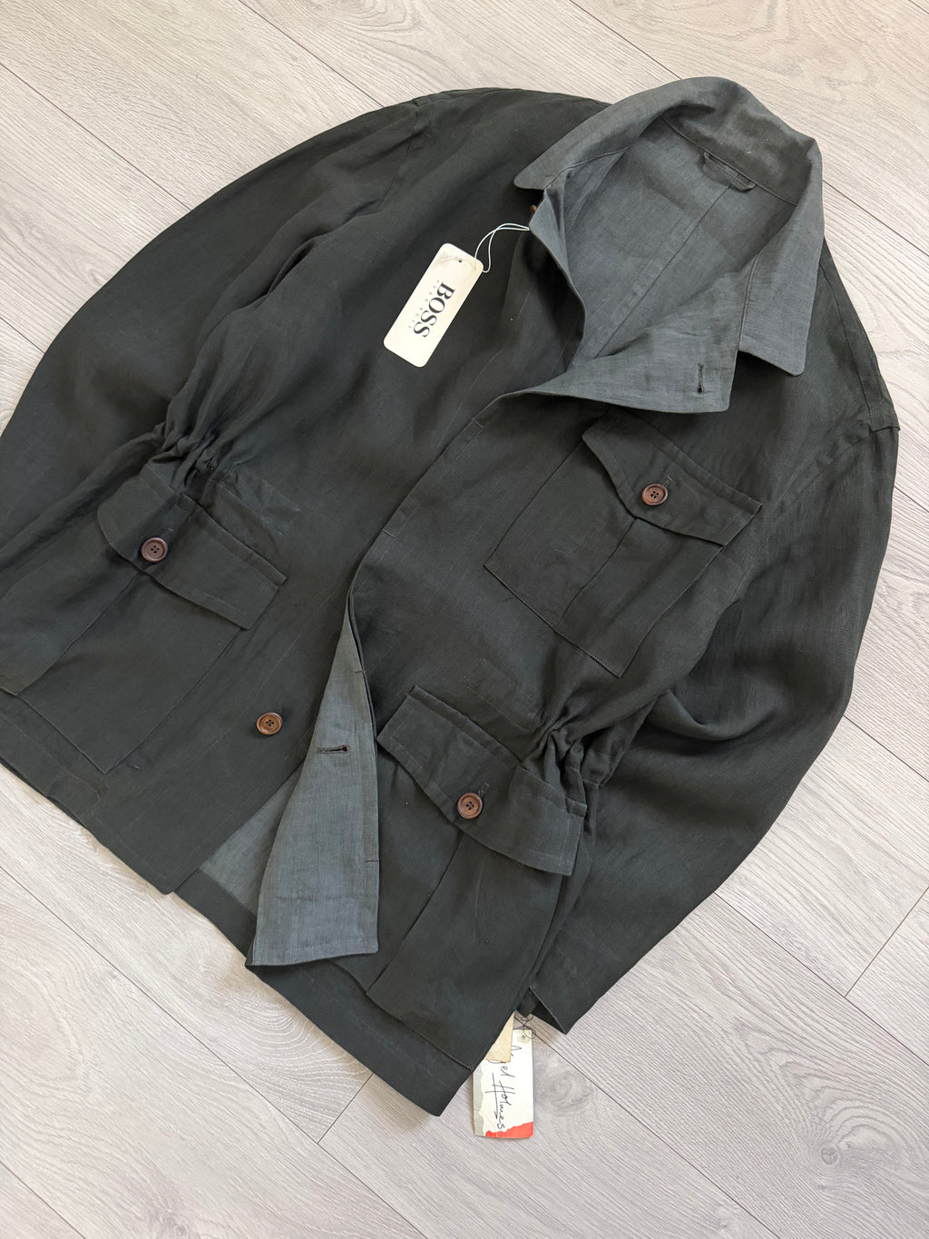 Hugo Boss 1980s 'Daktari' Linen Safari Field Jacket - Size XL