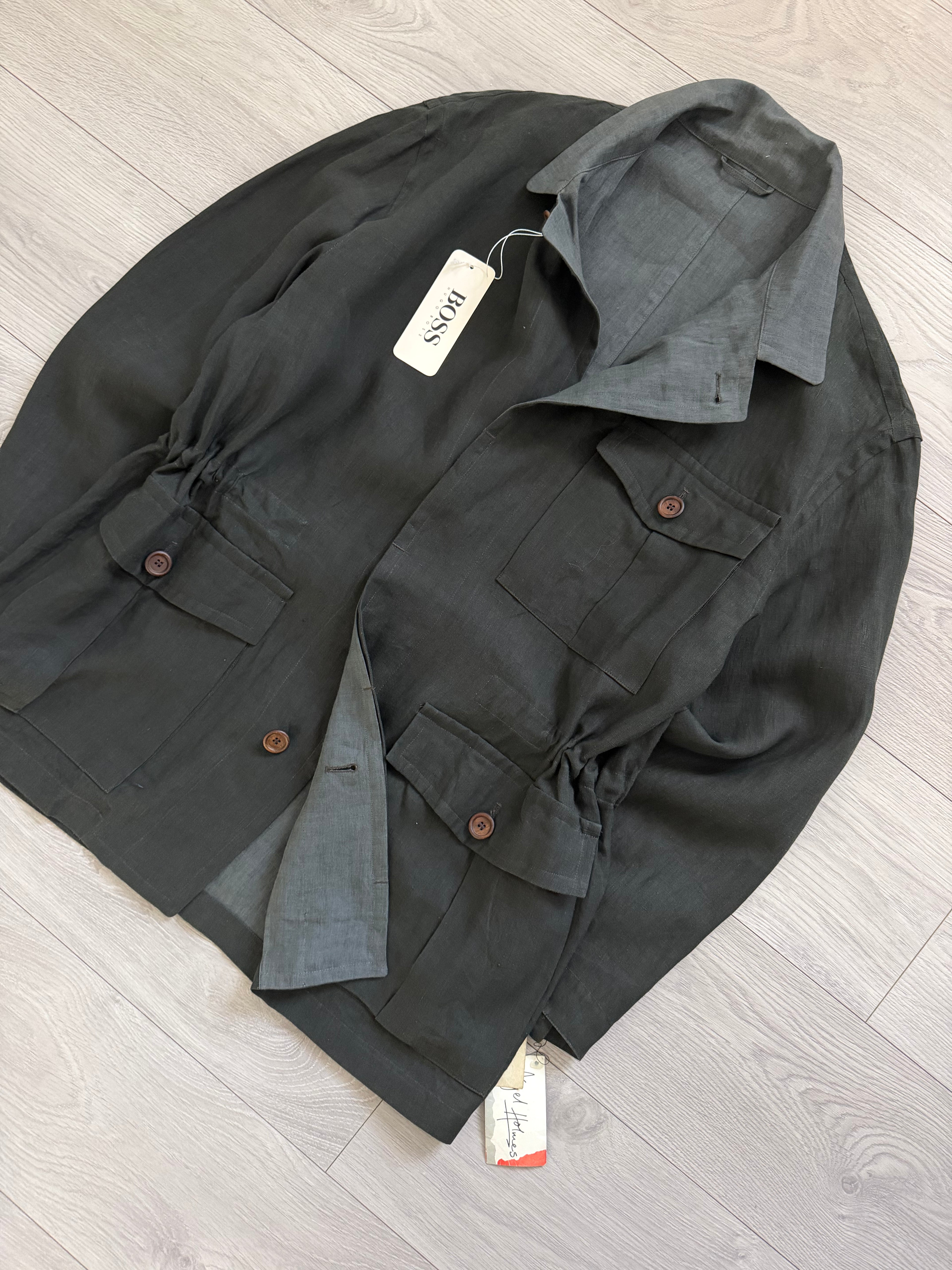 Hugo Boss 1980s 'Daktari' Linen Safari Field Jacket - Size XL